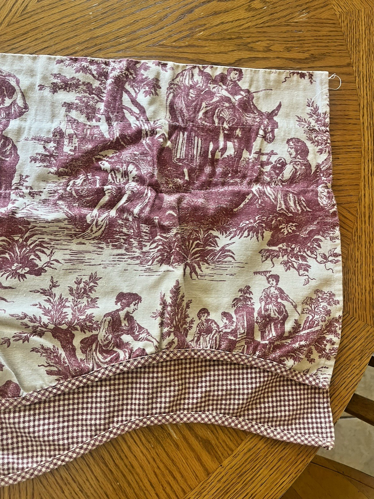 Toile Valance Burgundy Red Off White Beige Gingham Check French Country 74×15.5″