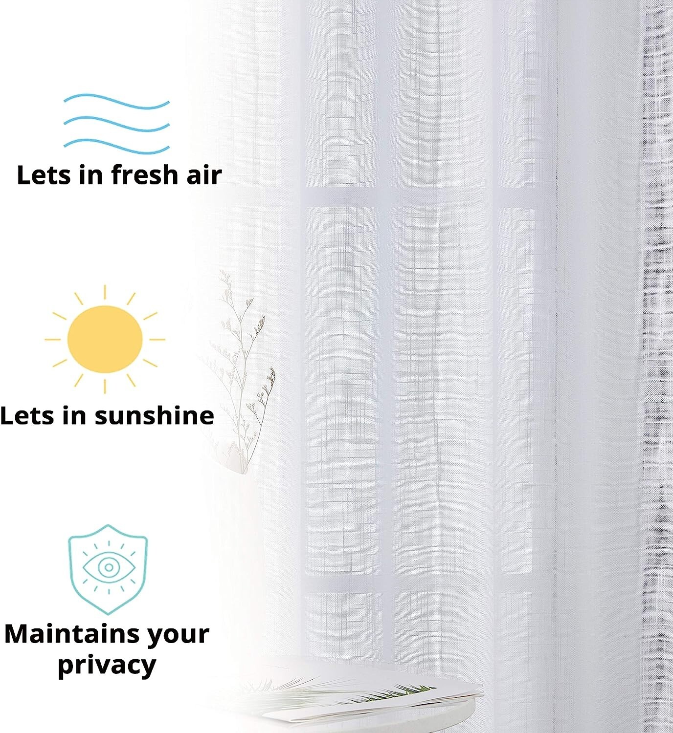 HLC.ME FAUX LINEN SEMI SHEER LIGHT FILTERING GROMMET CURTAIN PANEL 100″W X 84″L