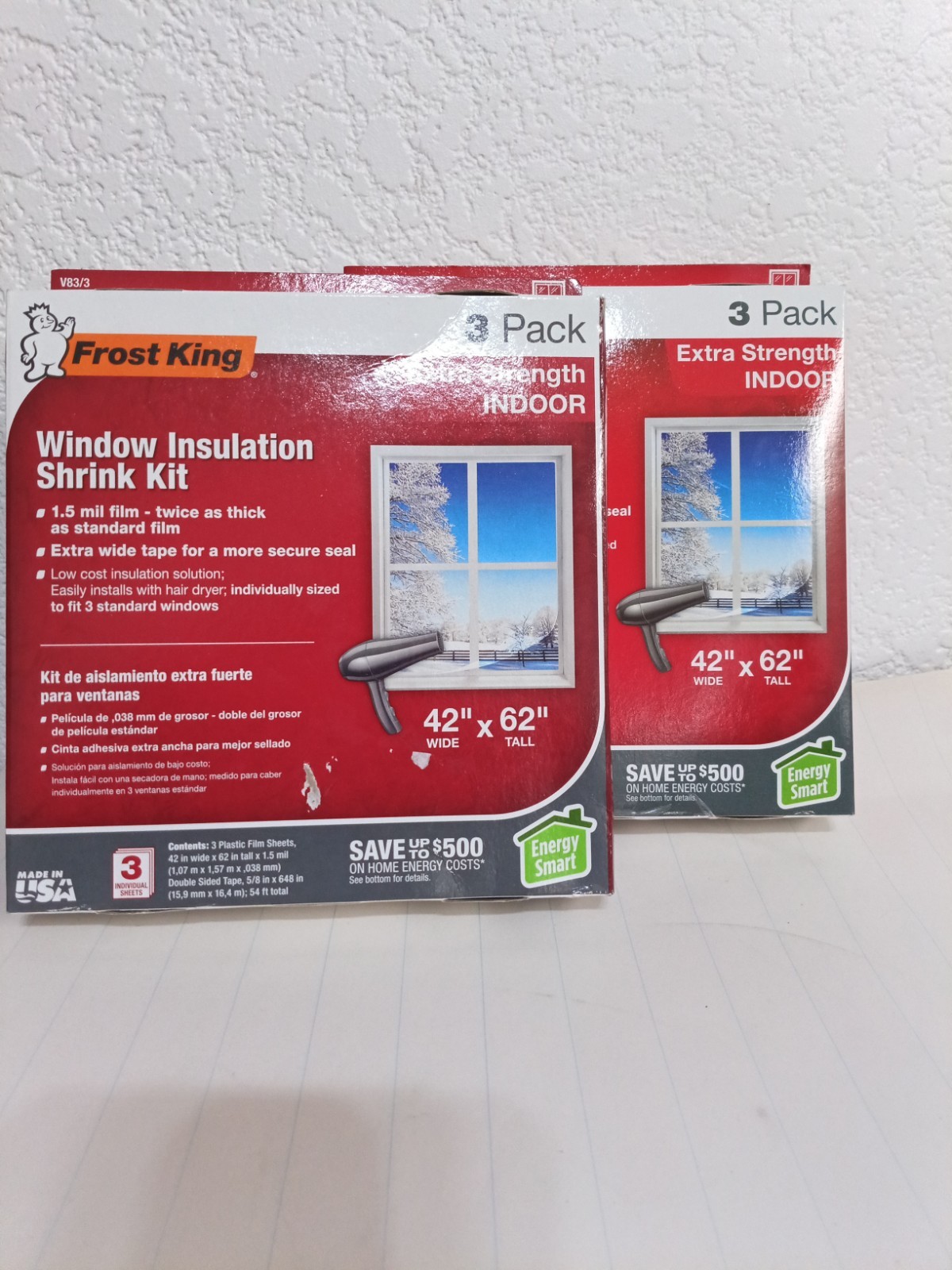 Pack Of 2 Frost King V83/3 42” x 62” 1.5mil Heavy Duty Window Insulation Shrink