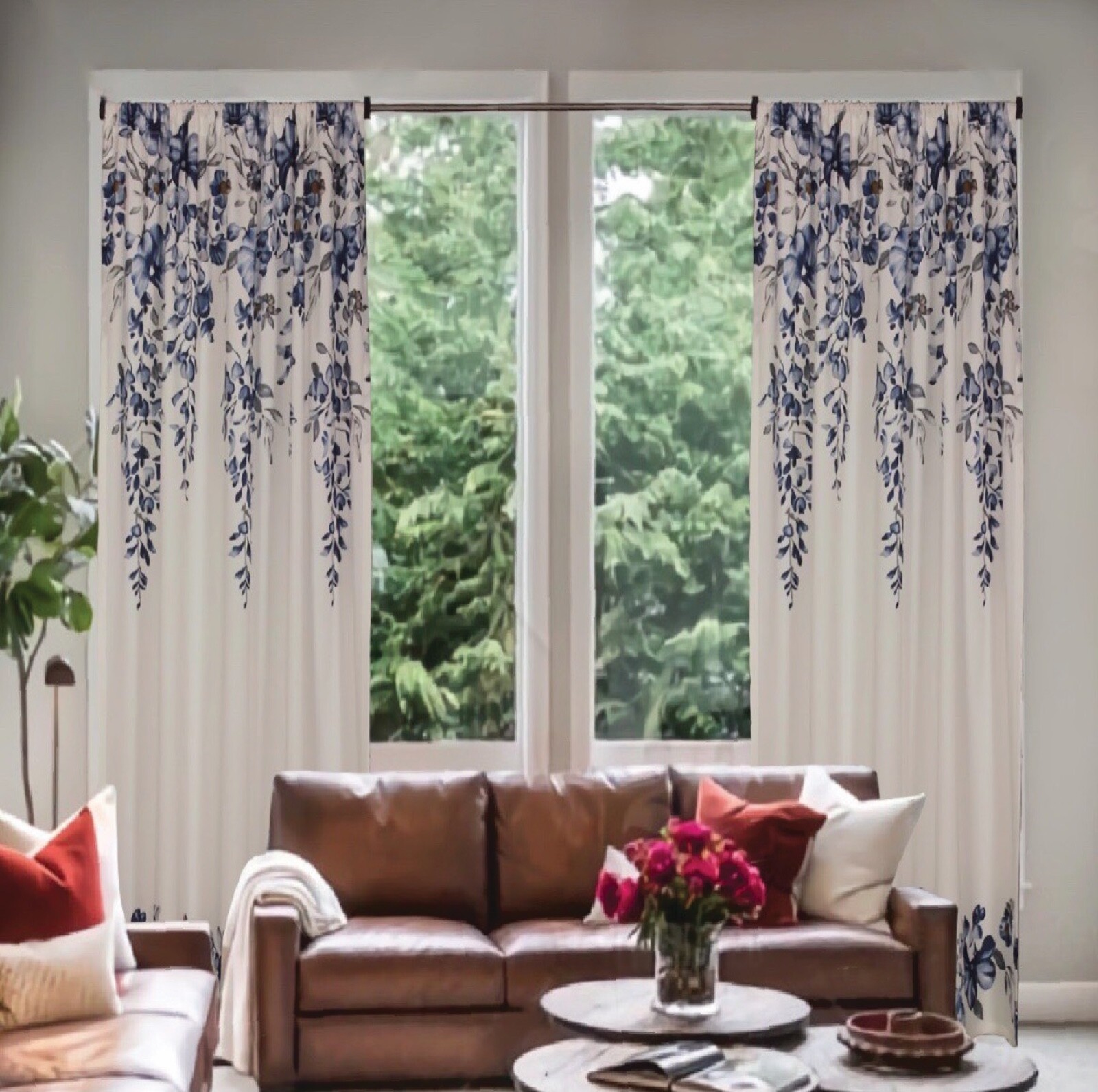 Floral Multi color Room Darkening Pink and Blue Single Curtain Panel Drapery