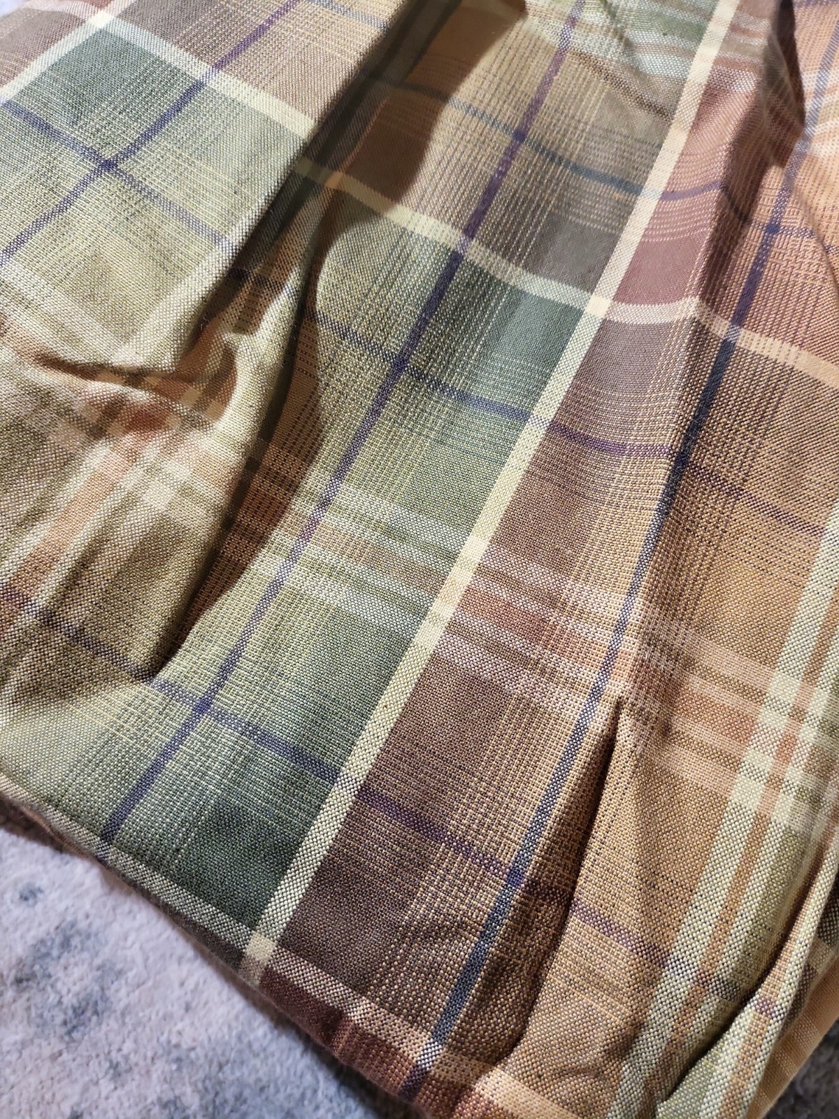 CUSTOM LONG LINED PLAID TARTAN PLEATED PINCHED DRAPES GREEN BROWN, EXCELLENT