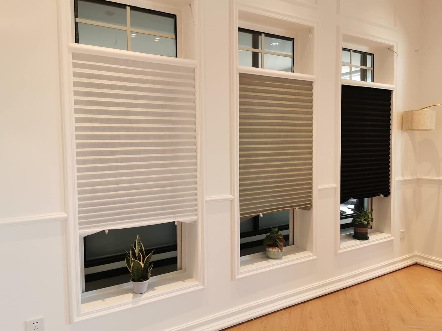 2 Pack Temporary Blackout Blinds for Window, Self Adhesive Pleated Cordless N…