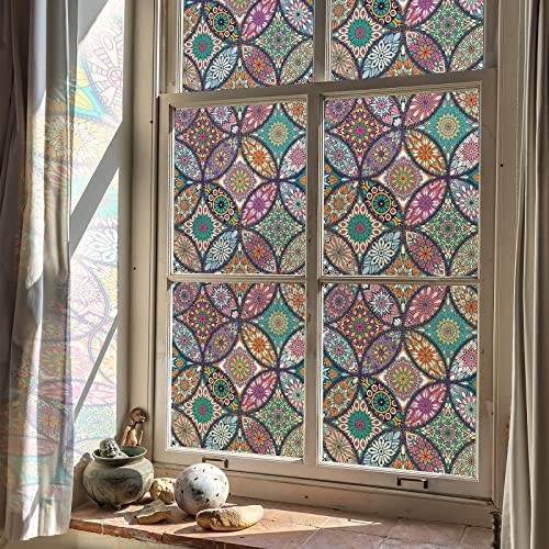 Stained Glass Window Film Privacy Decorative Static Cling Non-Adhesive Frosted