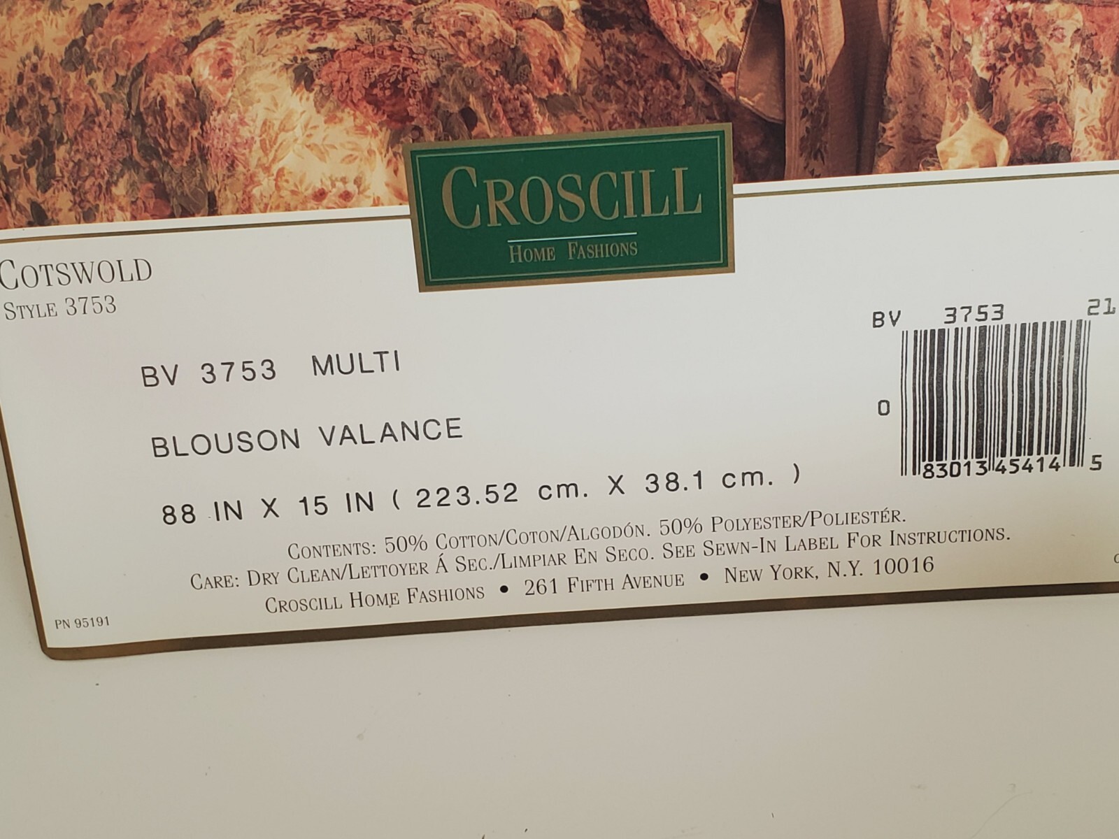 VTG Croscill Style #3753 Blouson Window Valance Topper Floral 88″ x 15″ NOS