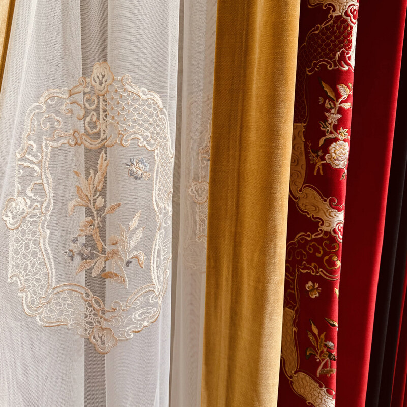 Custom luxury embroidery red thick velvet cloth curtain valance drape C1661