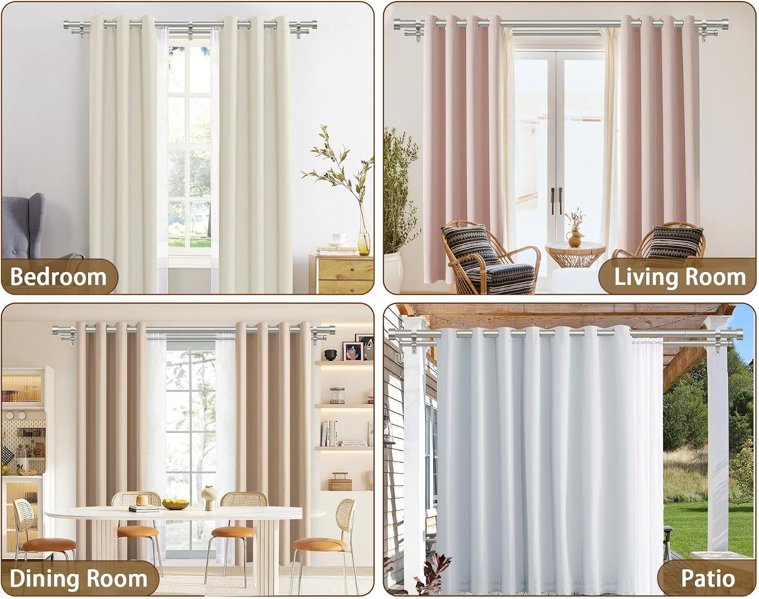 1 Inch Double Curtain Rods 66 to 120 Inches (5.5-10 Feet), Heavy Duty Adjustable