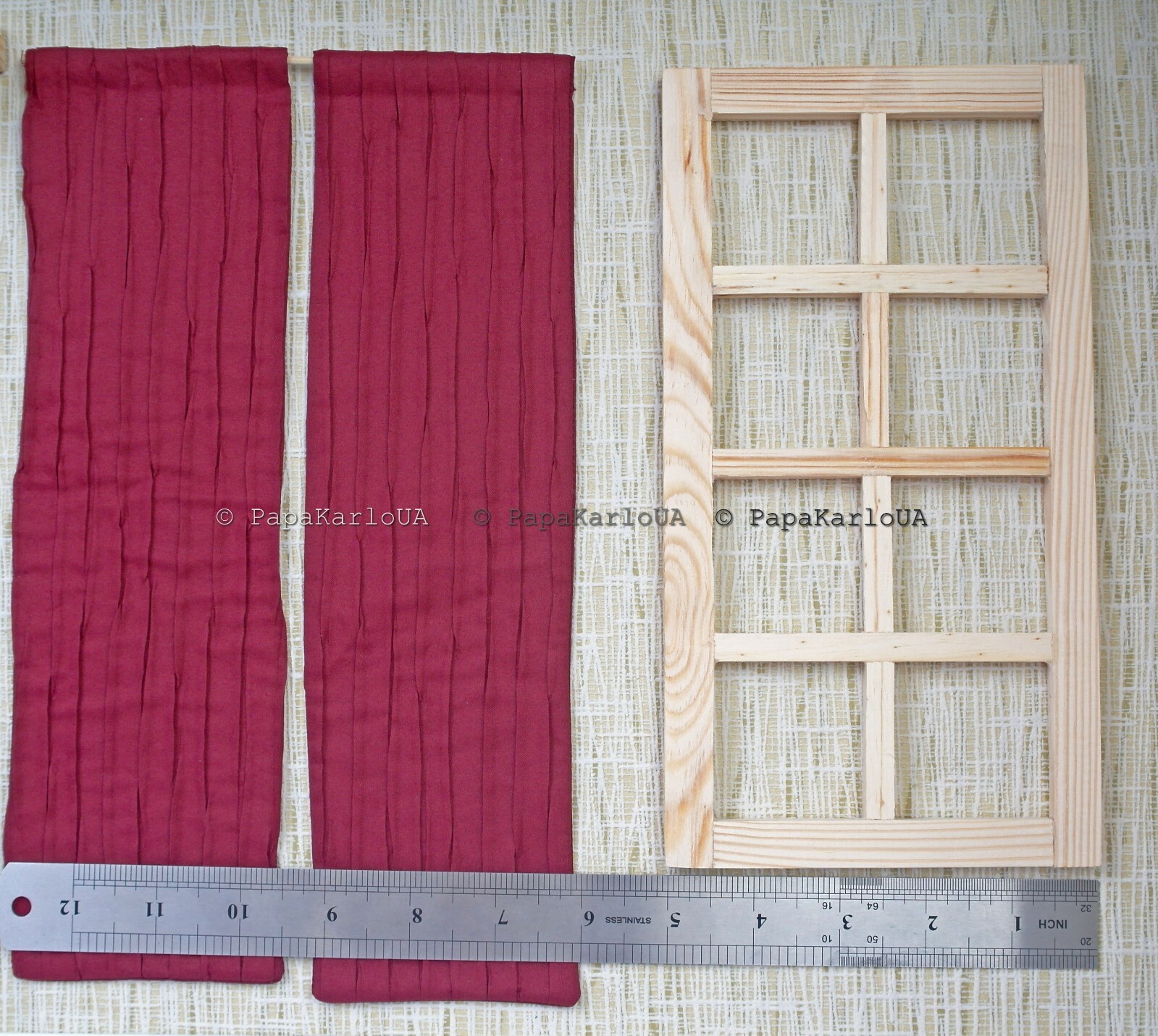 Curtains and windows for dollhouse 1:6 Barbie-scale 12 inch dolls accessories