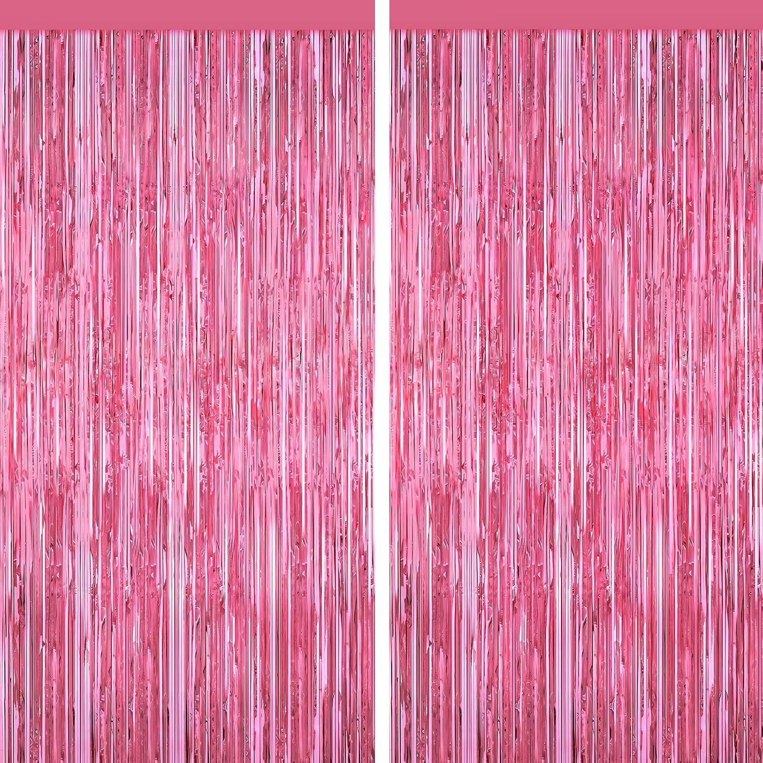 Versatile Pink Tinsel Door Streamers – 2x 3.3ft x 6.6ft Curtains for Parties