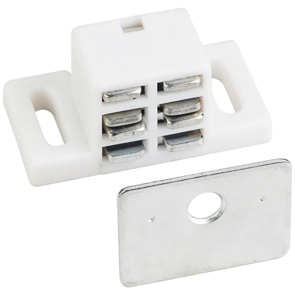 Pack of 6- 25 lb White Single Magnetic Catches with Zinc Strike and Screws