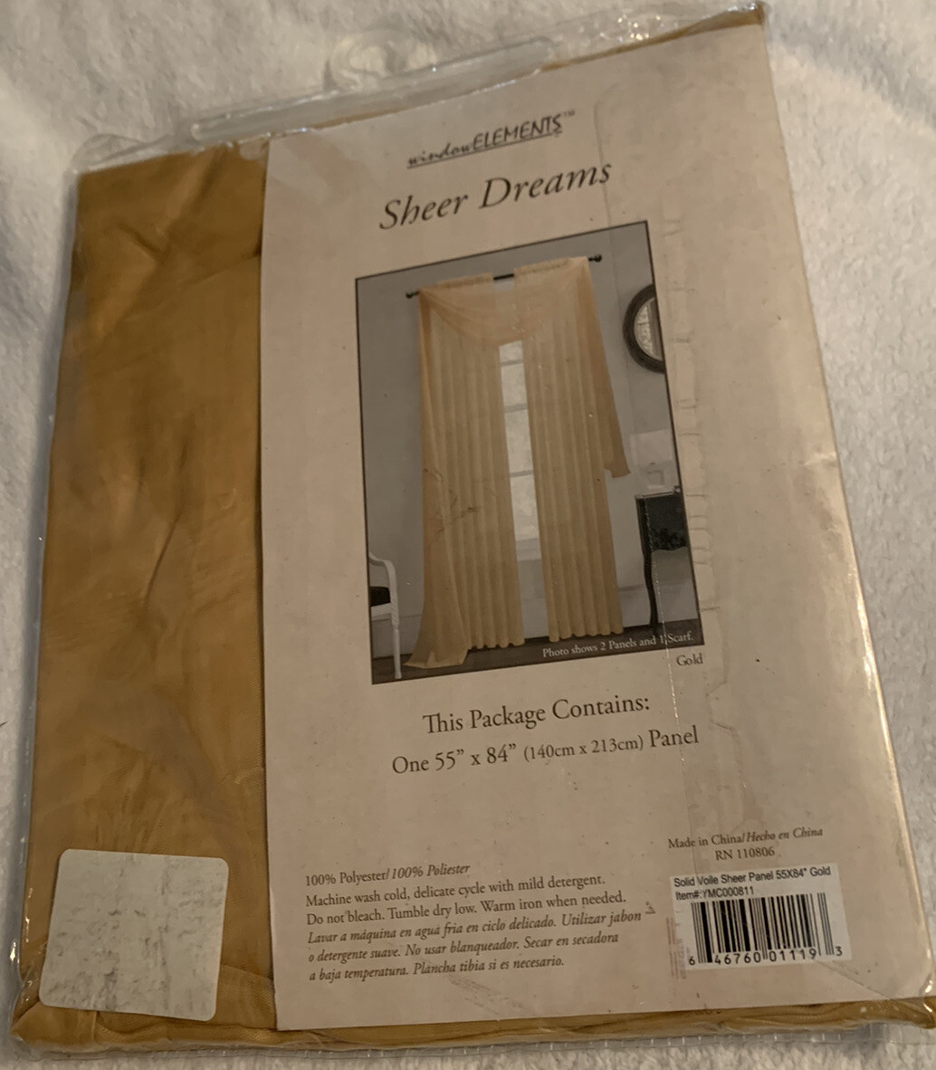 Window Elements Sheer Dreams Curtain Panel, Gold, 55″ x 84″