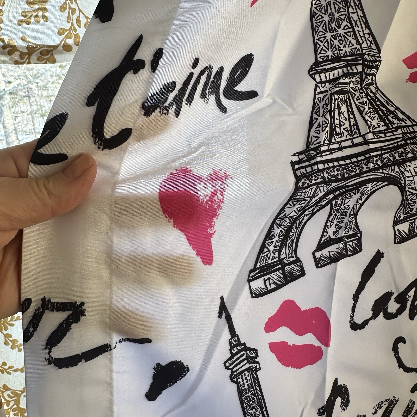 Paris Eiffel Tower Curtain Panels Set of 2 White Black Pink 28×84 Semi-Sheer NEW