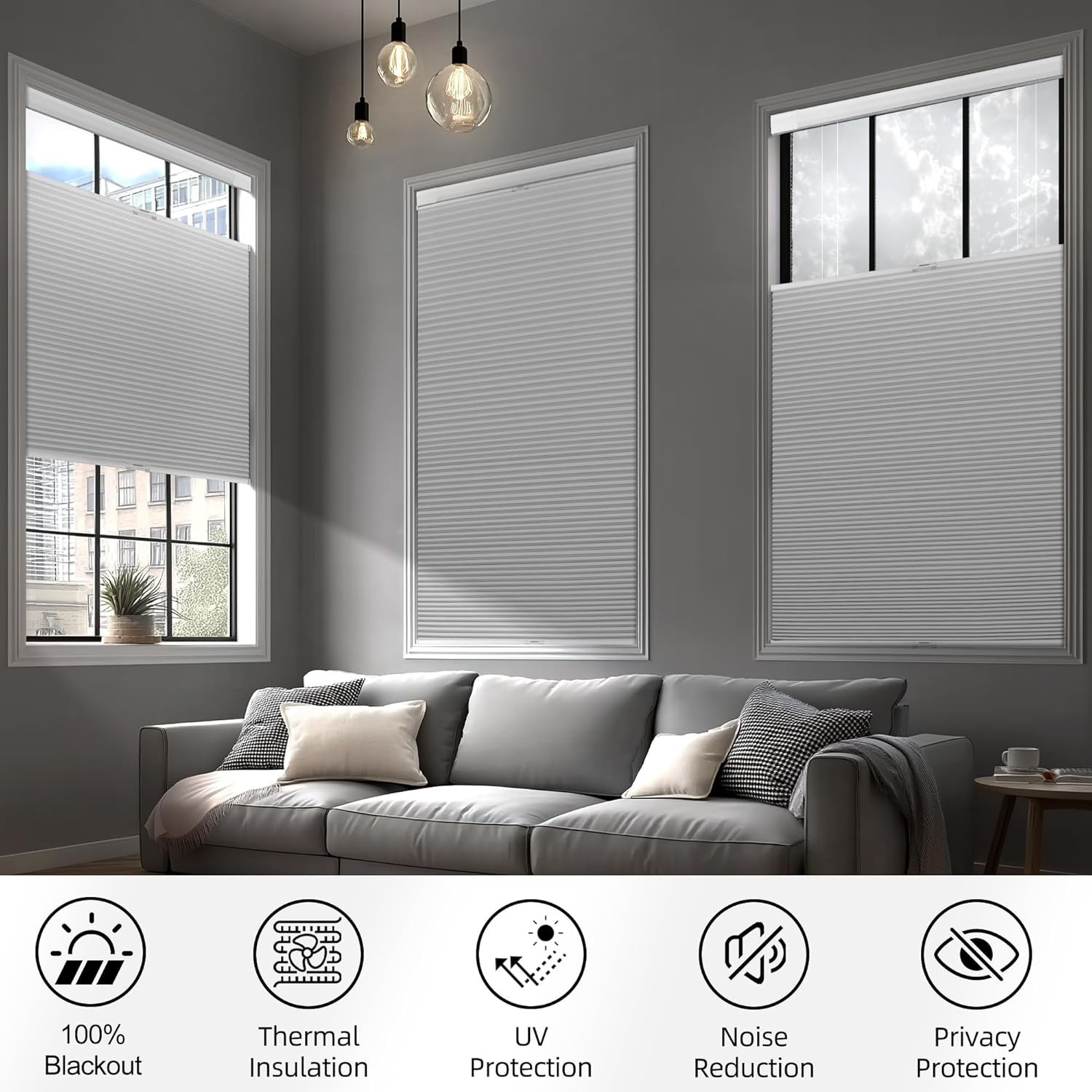 Top Down Bottom Up Cordless Cellular Shades No Tools No Drill Honeycomb Blind…