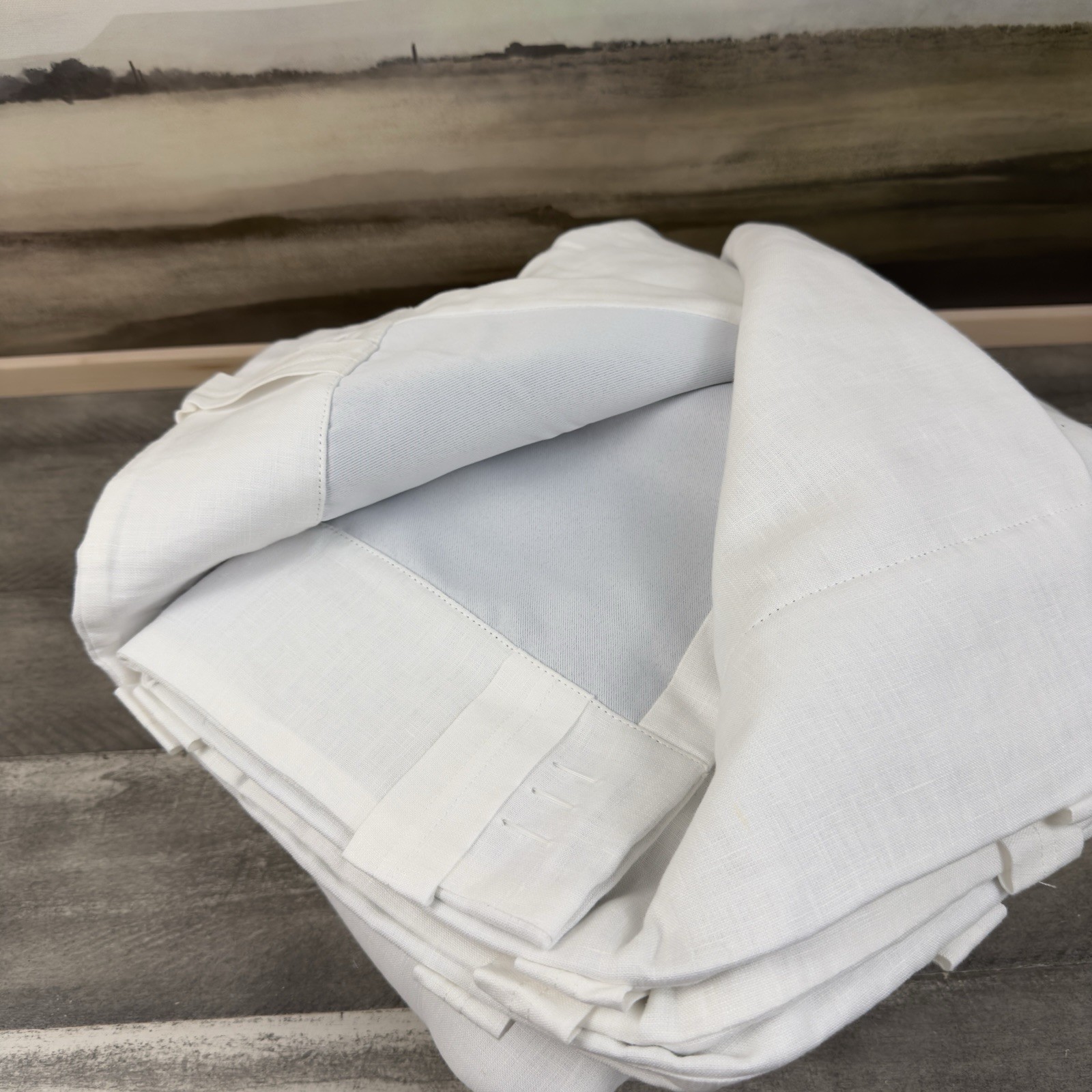 Pottery Barn (1) Belgian Flax Linen Curtain Drape Blackout 100”x84” White *Read