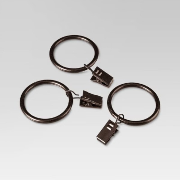 1.5″ Curtain Clip Rings Set Oil Rubbed Bronze :Steel Hooks, Dark Brown, 7 Pieces