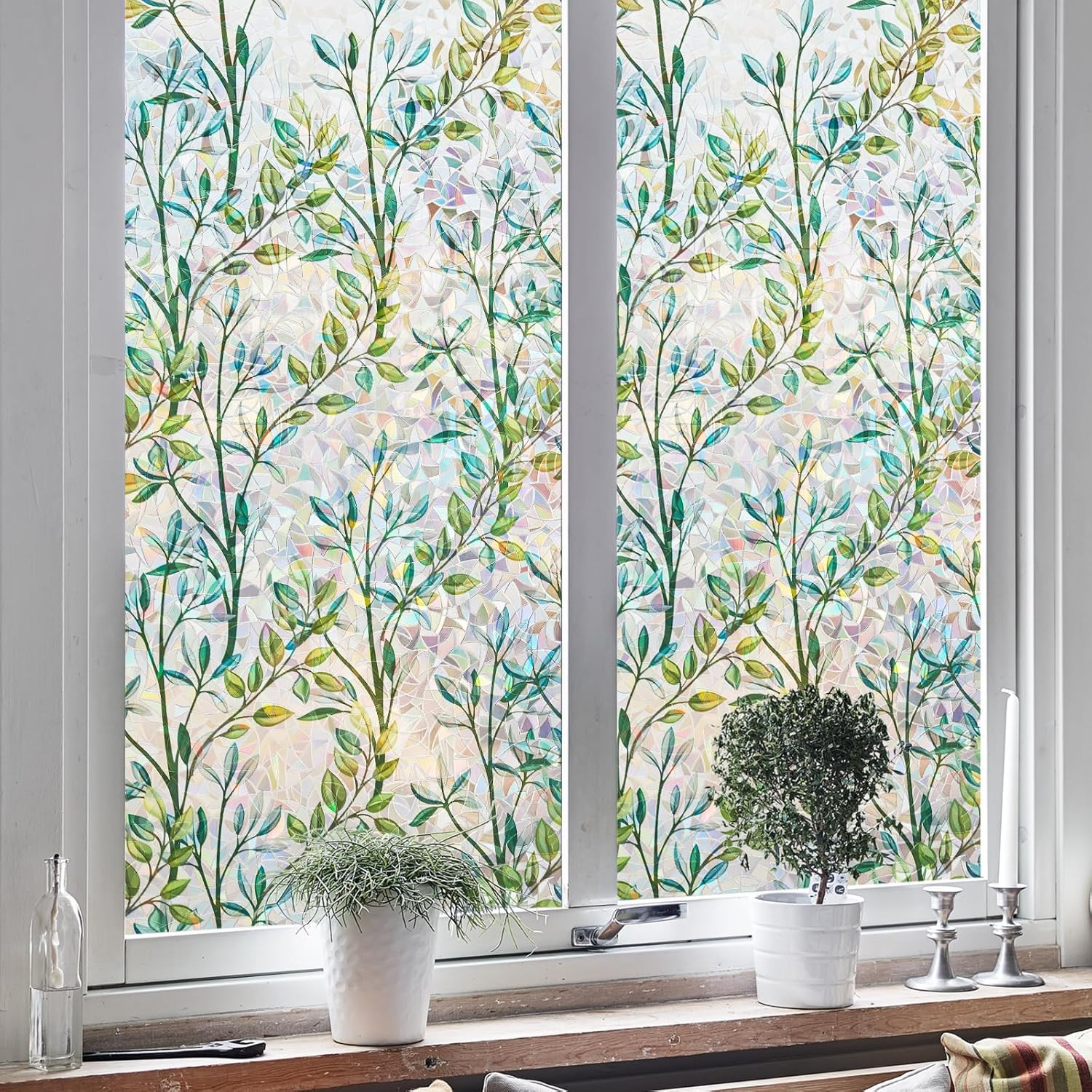 Window Privacy Film – Stained Glass Style Floral Window Clings for Home Decor, U