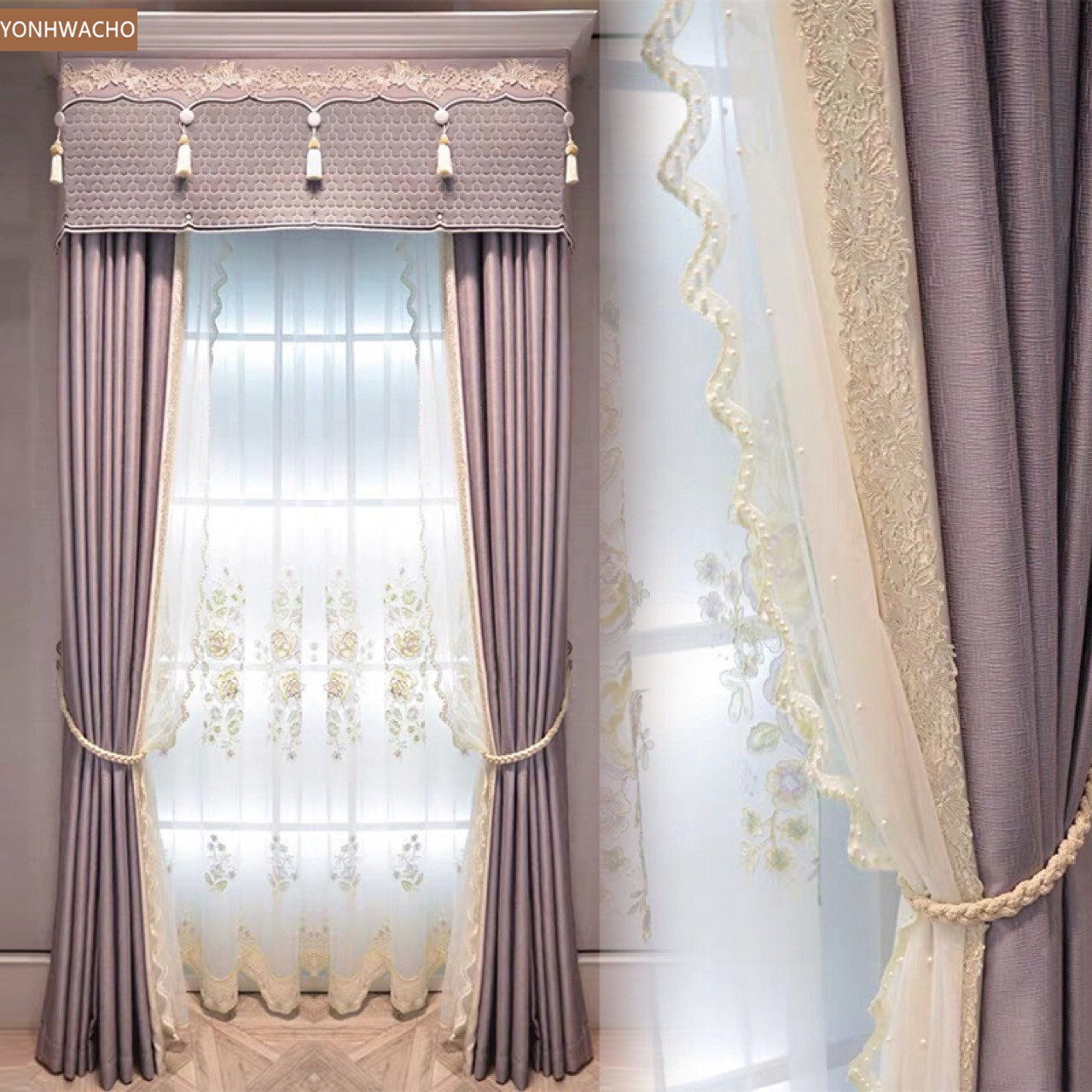 Custom luxury princess room purple cloth blackout curtain valance panel C693