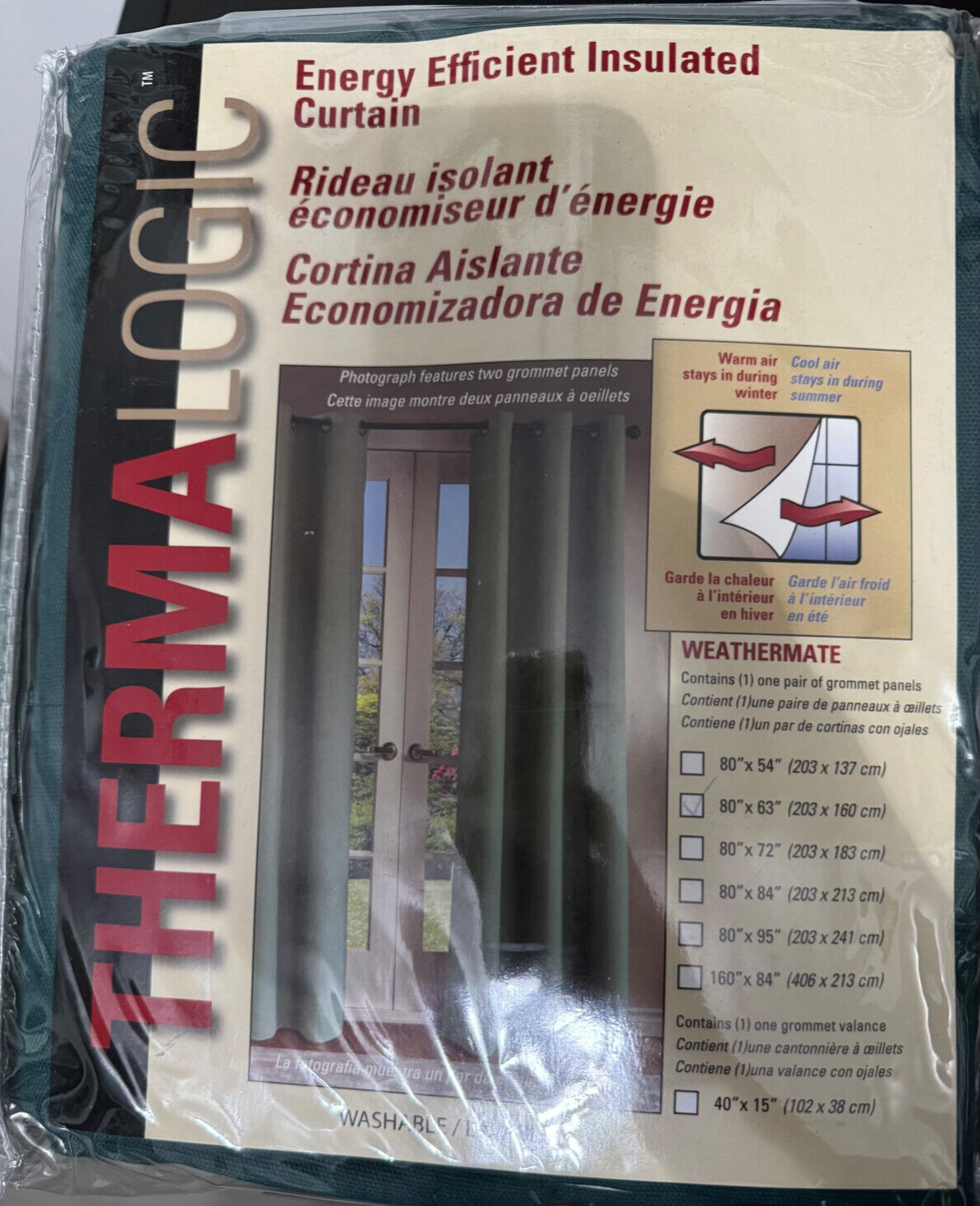 New Thermalogic Insulated Solid Pine Green Grommet Top Curtain Panel Pair 80×63″