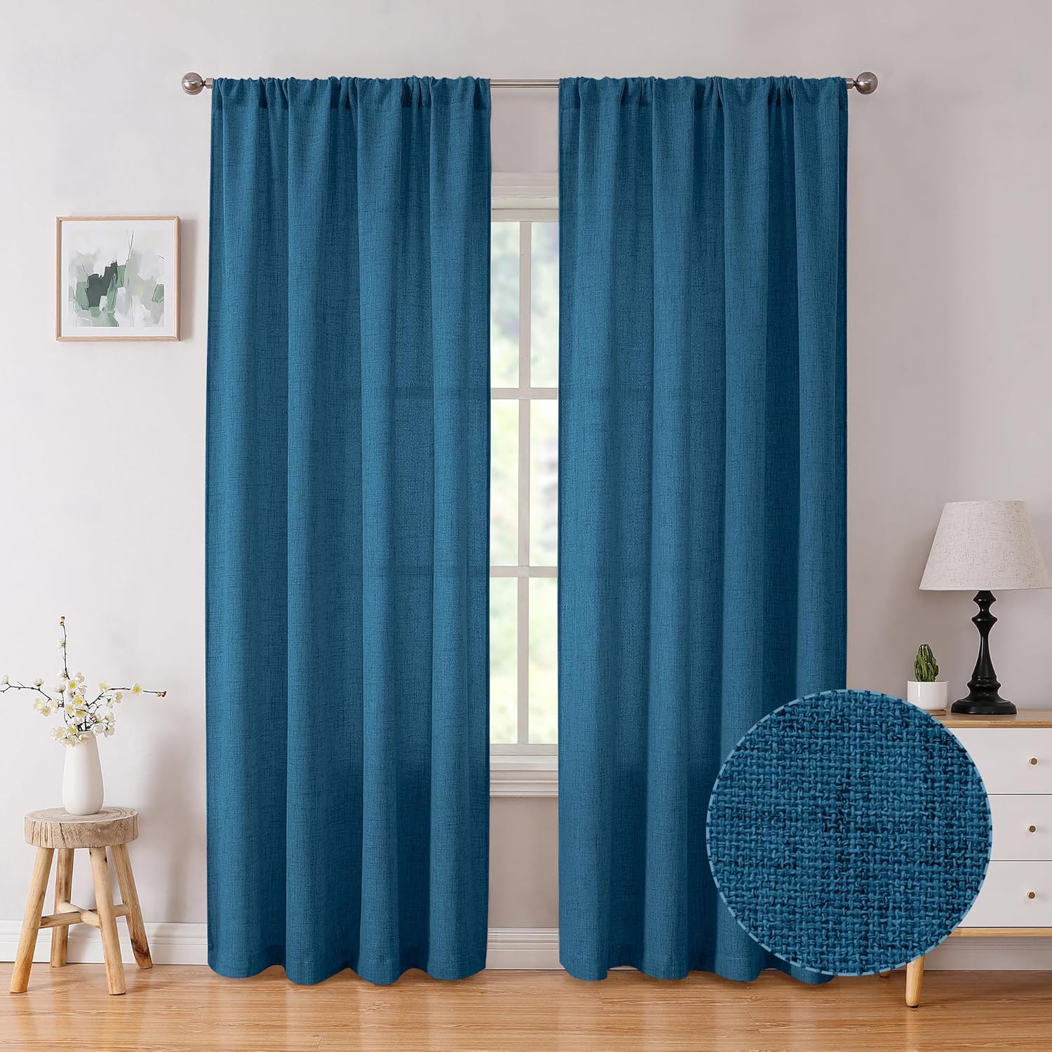 Linen Curtain Living Room Rod Pocket Semi Sheer Curtains Burlap Light Filtering