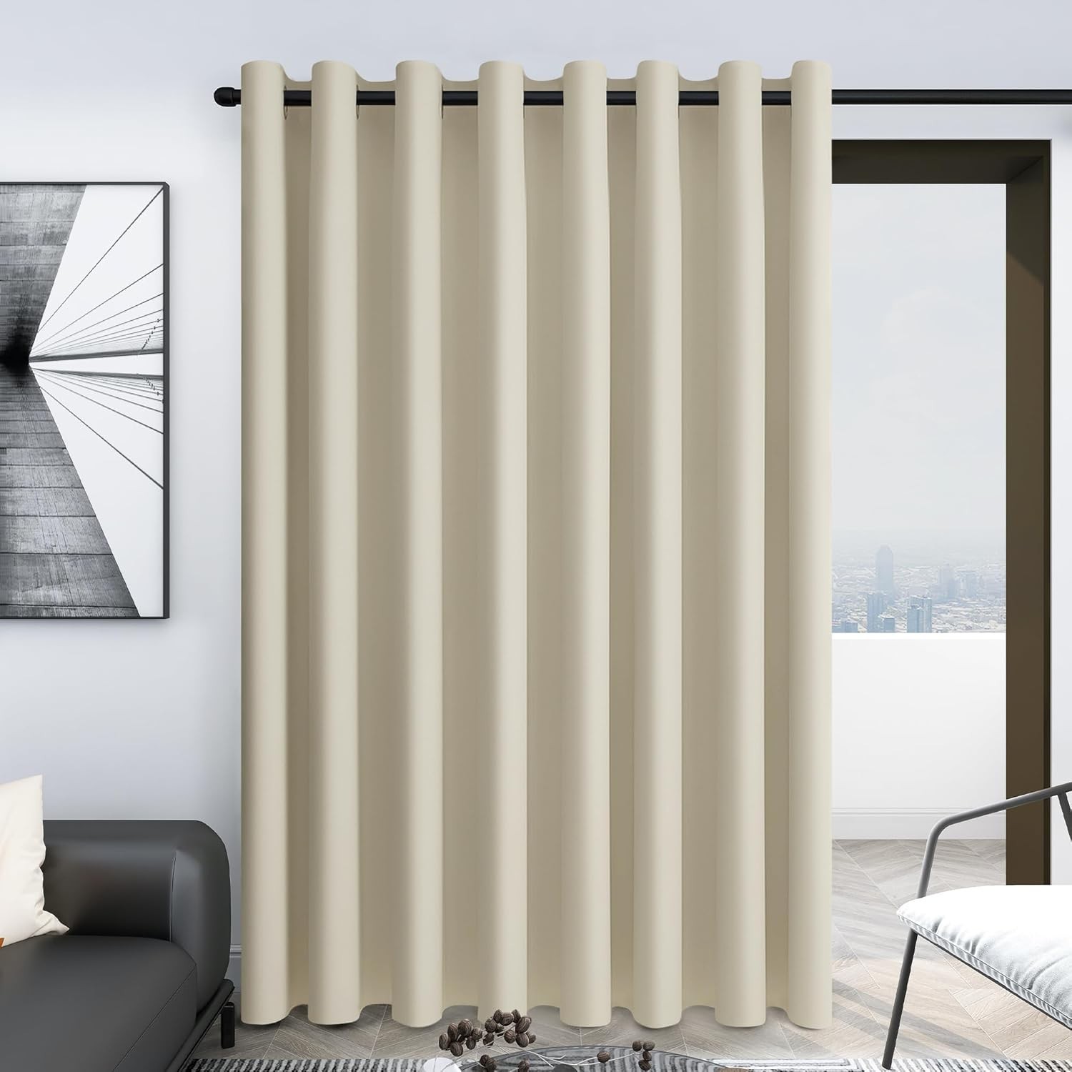 Noise-Reducing Light Beige Blackout Curtain – 100W x 84L for Ultimate Privacy