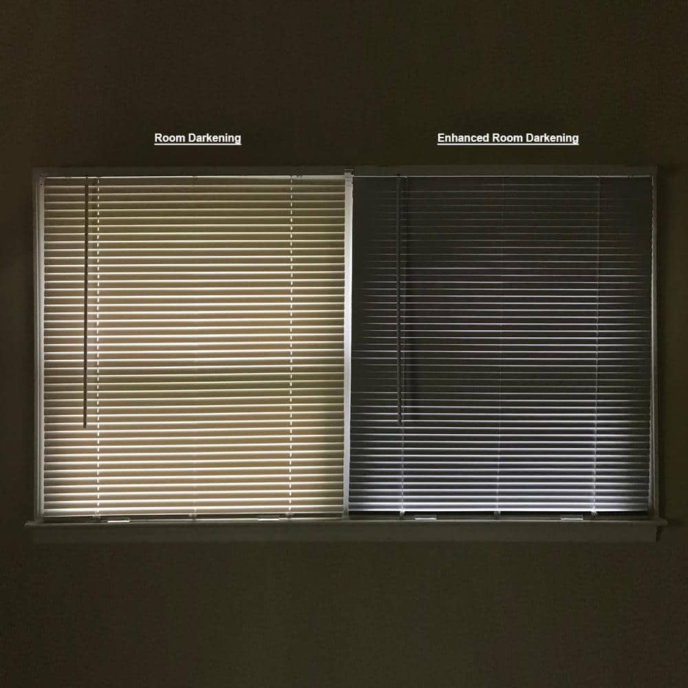 White Cordless Room-Darkening Vinyl Mini Blinds 27×48 in Slats Light Blocking