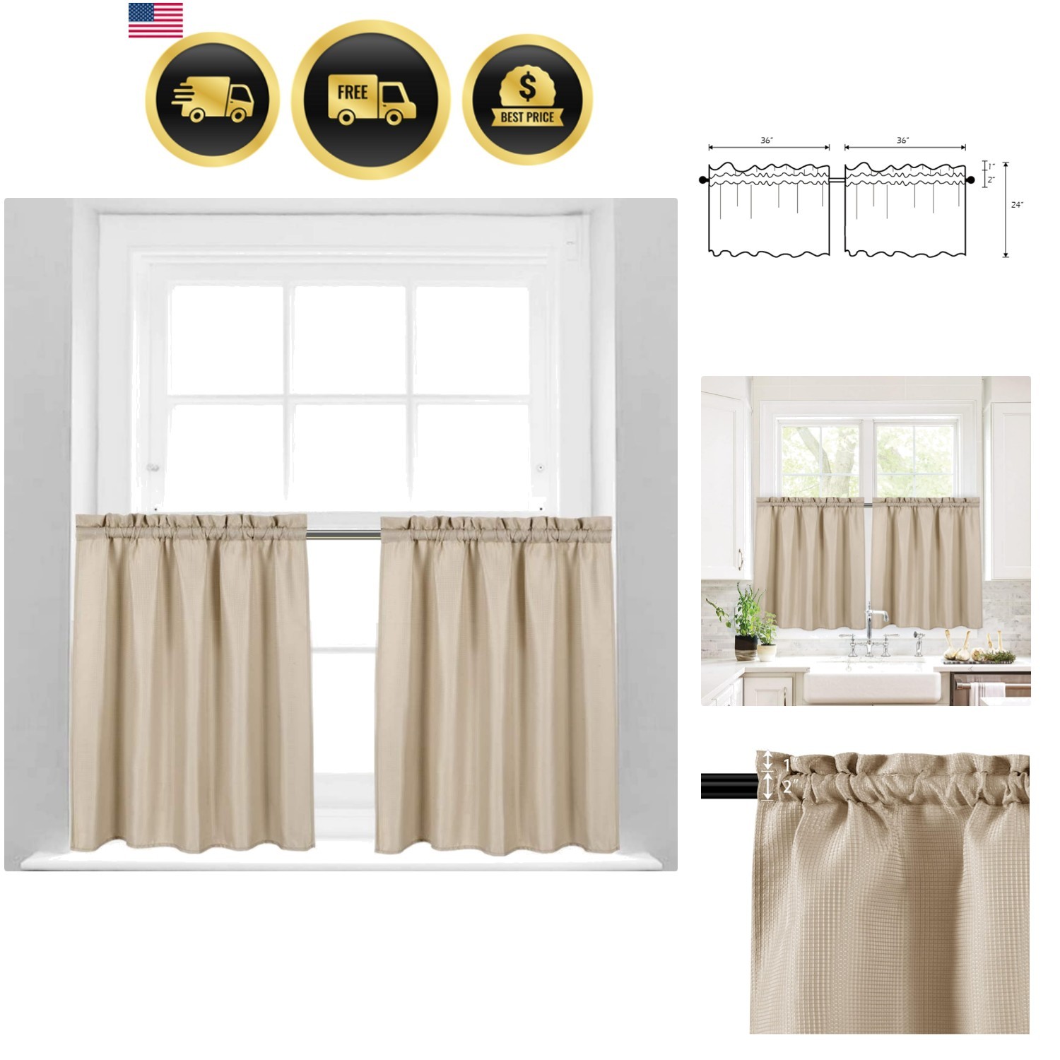 Waffle Weave Textured Bathroom Window Curtains Water Repellent Short Curtains…