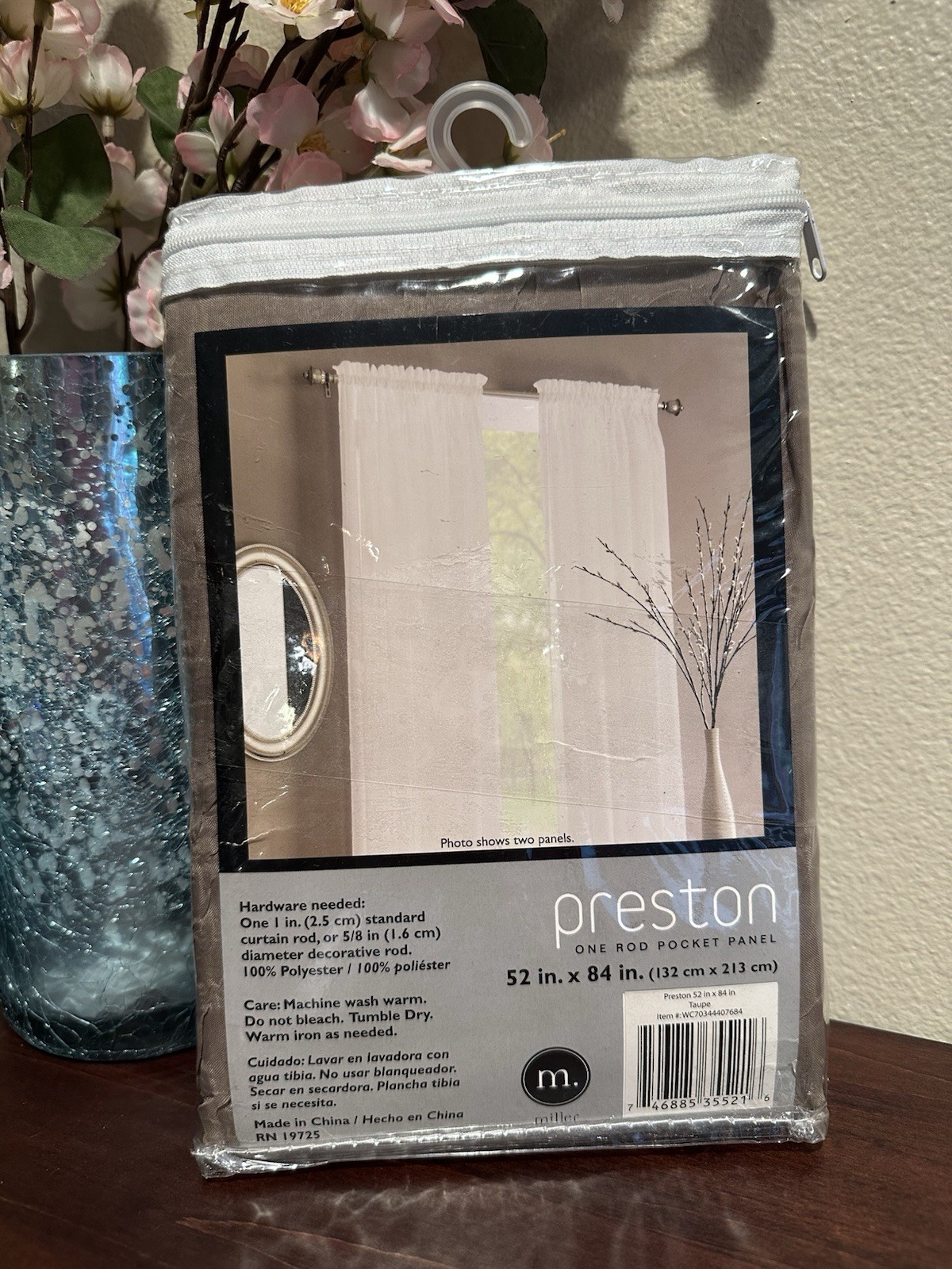 Miller Preston sheer light filtering rod pocket curtain panel 52 x 84in taupe