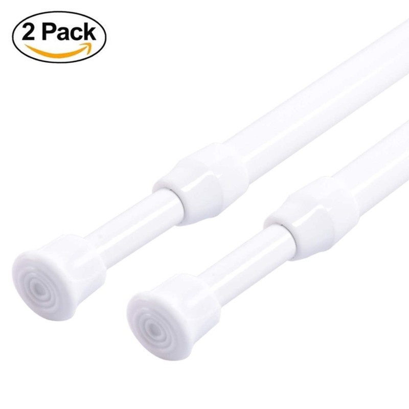 2Pcs Adjustable Spring Tension Curtain Rod, 23-44 in. Telescopic Steel Tube