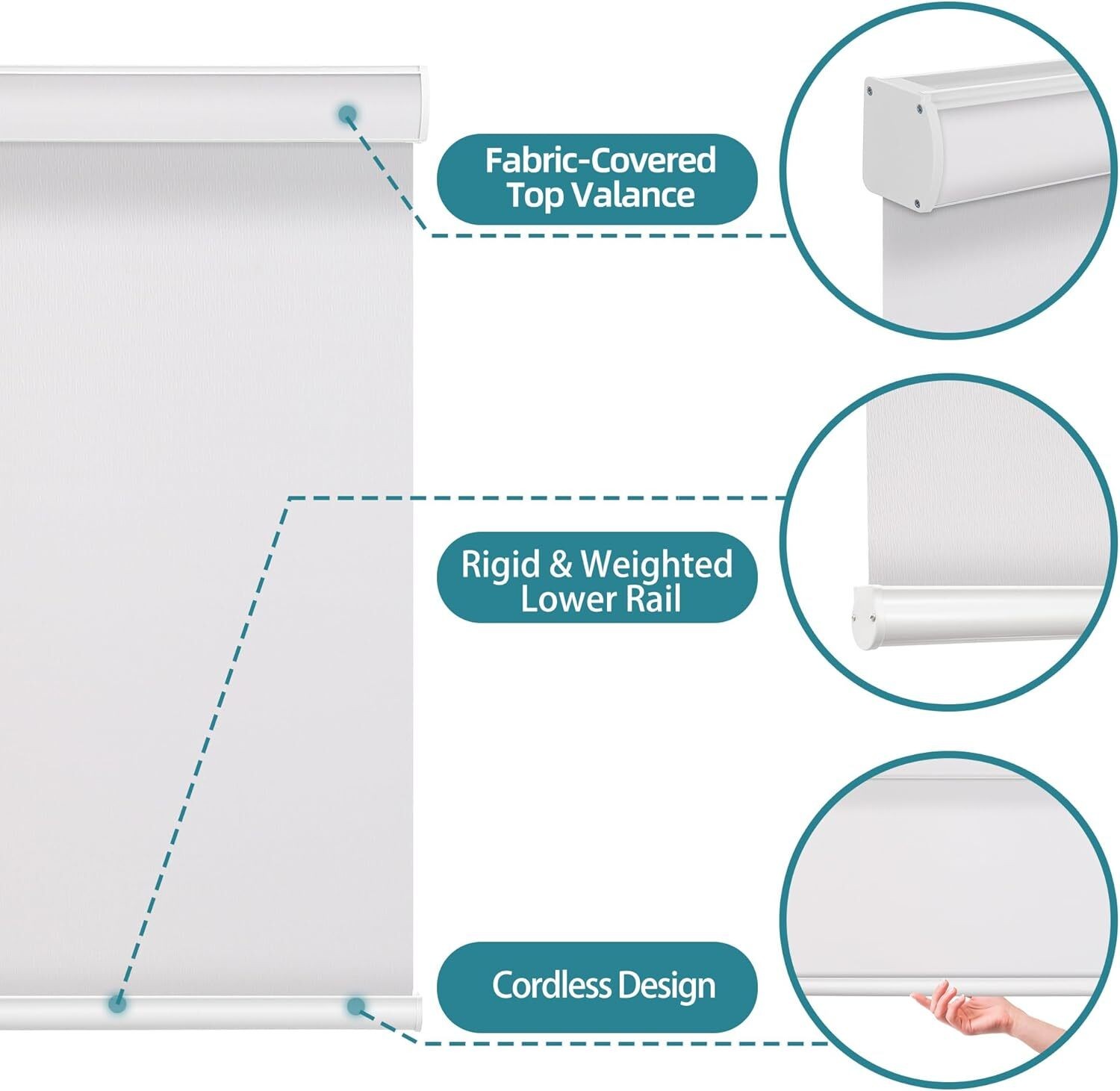 Changshade 100% Blackout Cordless Waterproof Blinds for Window Roller Shades