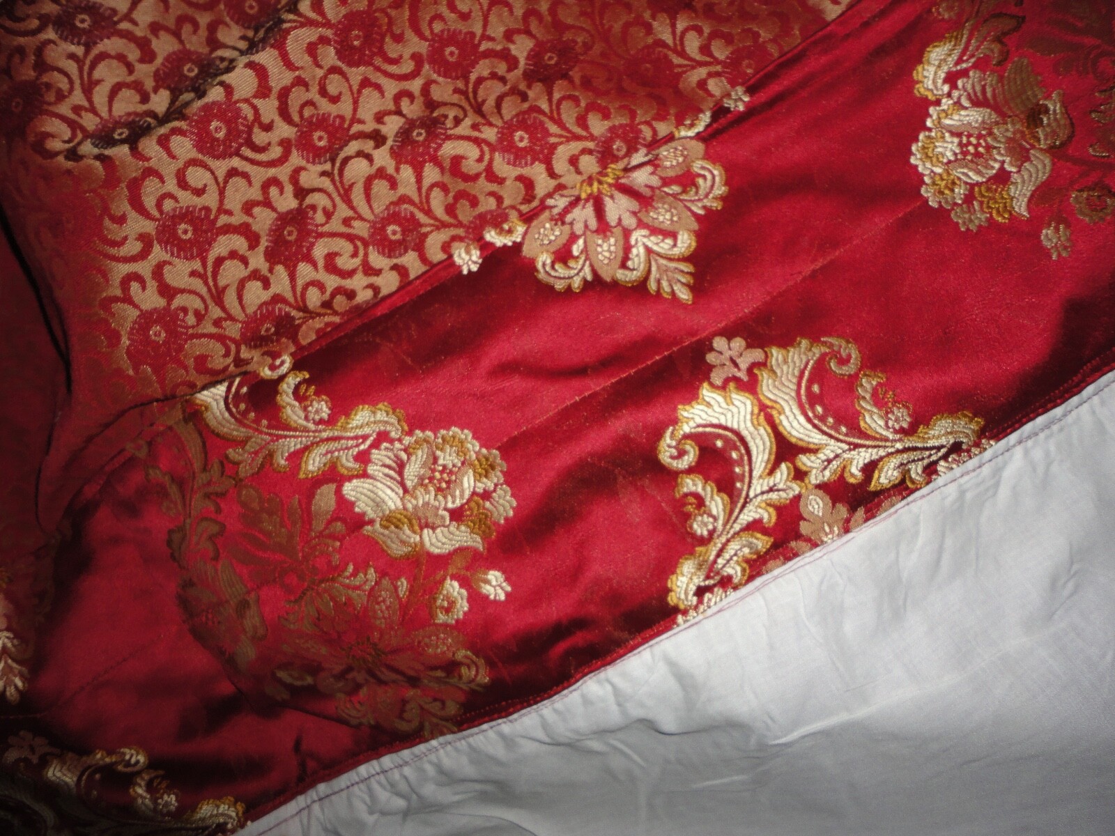 CUSTOM WATERFORD CHARLEMONT RUBY RED GOLD FLORAL (2P) CURTAINS PANELS 49X95