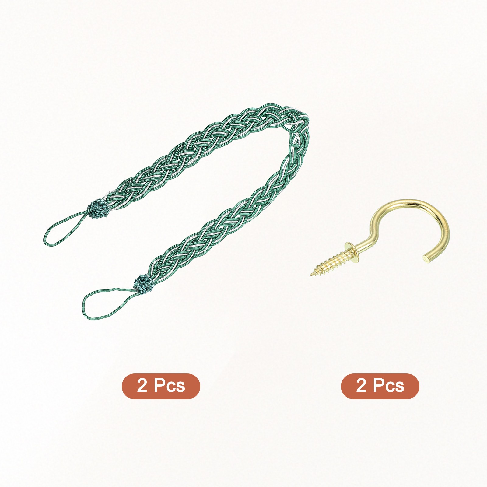 2Pcs 58cm/23″ Curtain Tiebacks Braided Drapery Holdback Holder Dark Green]