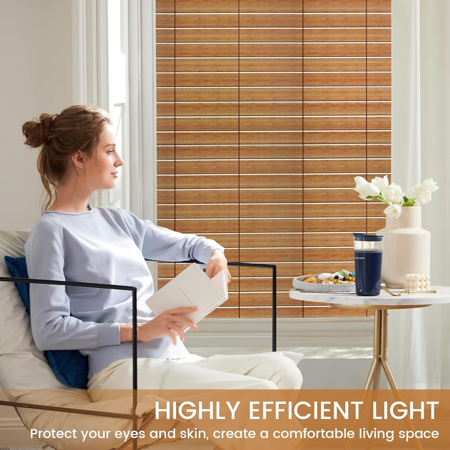 DKTIE Wooden Blinds Pattern Decorative Window Film, Sun Blocking Heat Control,