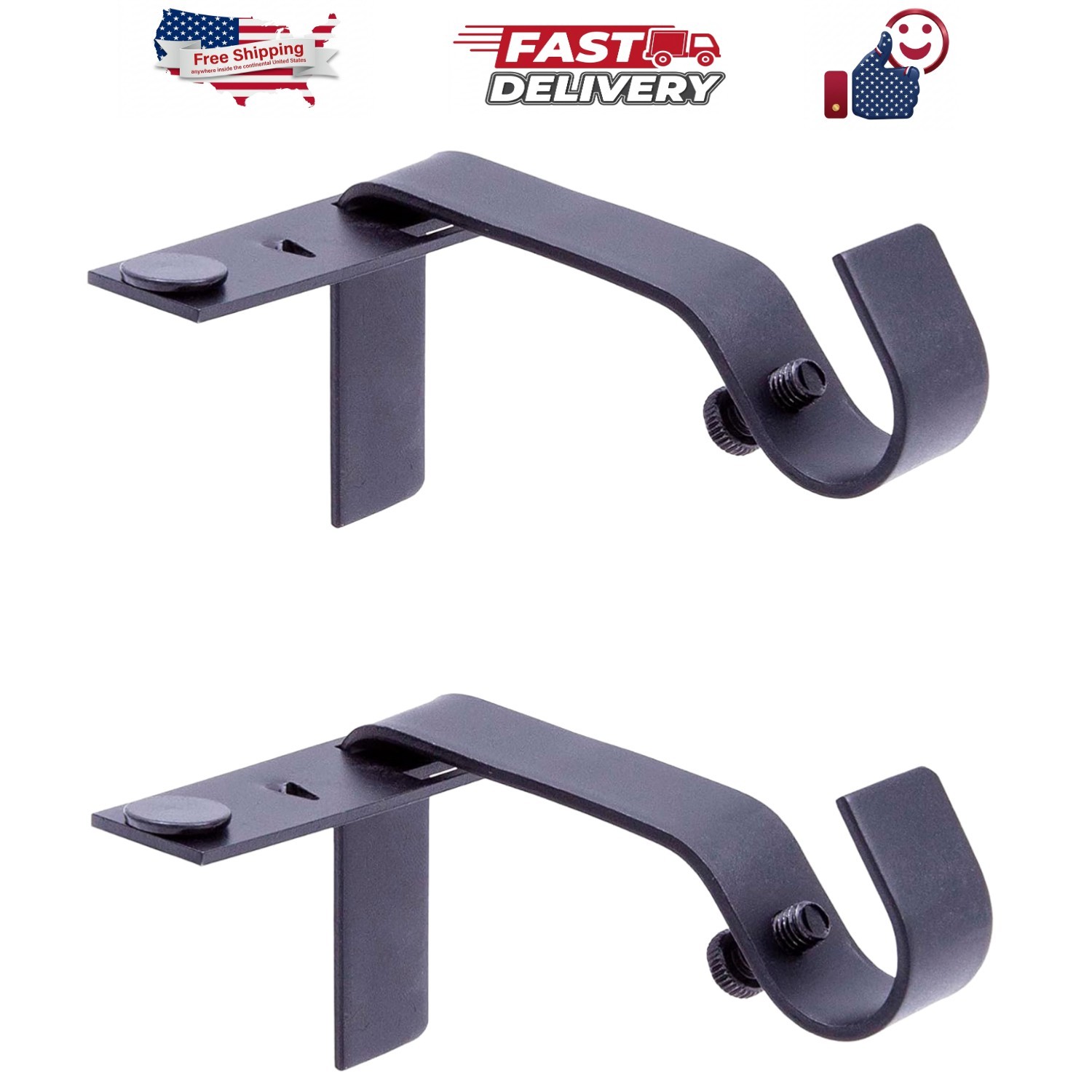 Fast Fit 5/8″ No Measure Curtain Rod Brackets, Matte Black