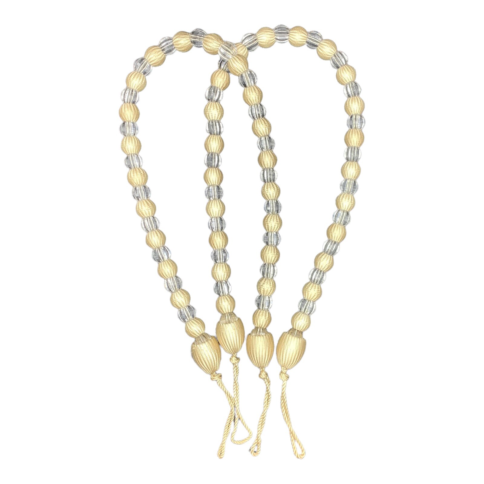 Curtain Tie Back Pair Woven /Clear Beaded Loop End Boho Farmhouse Country Decor
