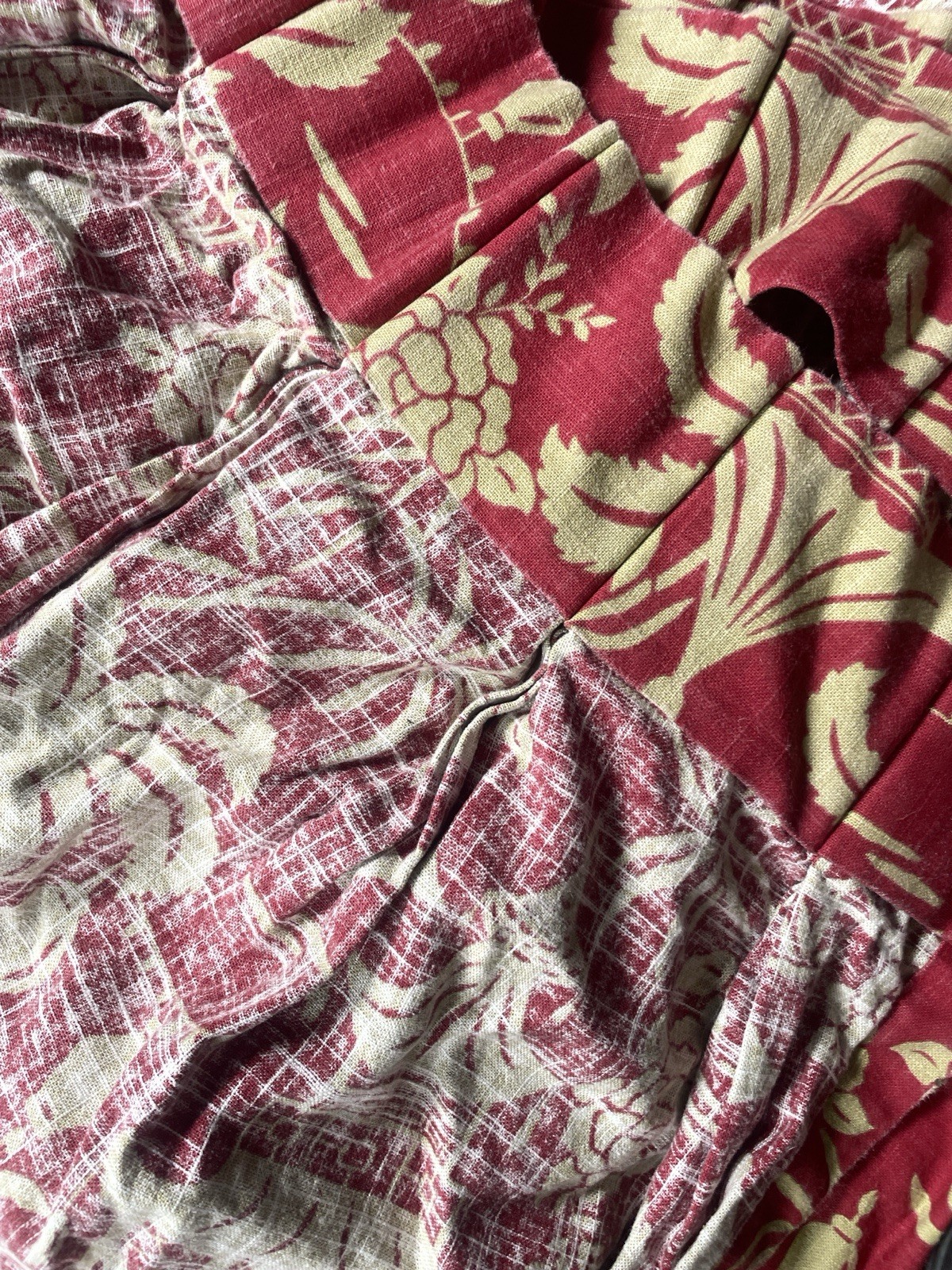 Vintage Set of 4 Pinch Pleat Curtains 70s MCM 108” Long Red Green Drapes Retro