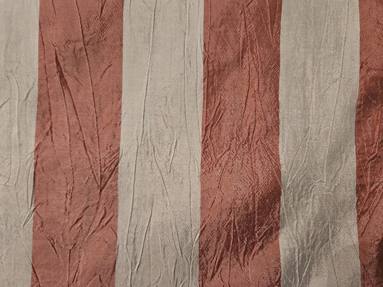 Custom Made Pink & White Stripe Crinkled *Silk? Pair of Curtain Panels 51″x92″