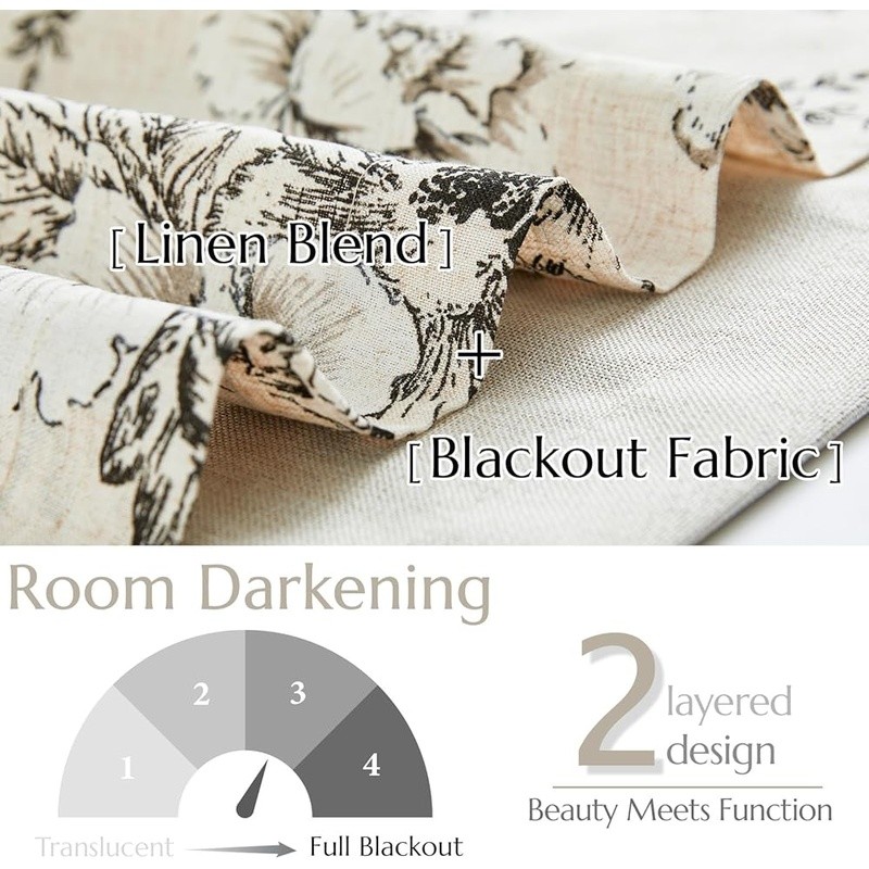 Floral Window Valance Double Layer Peony Pattern Light Filtering Country Decor