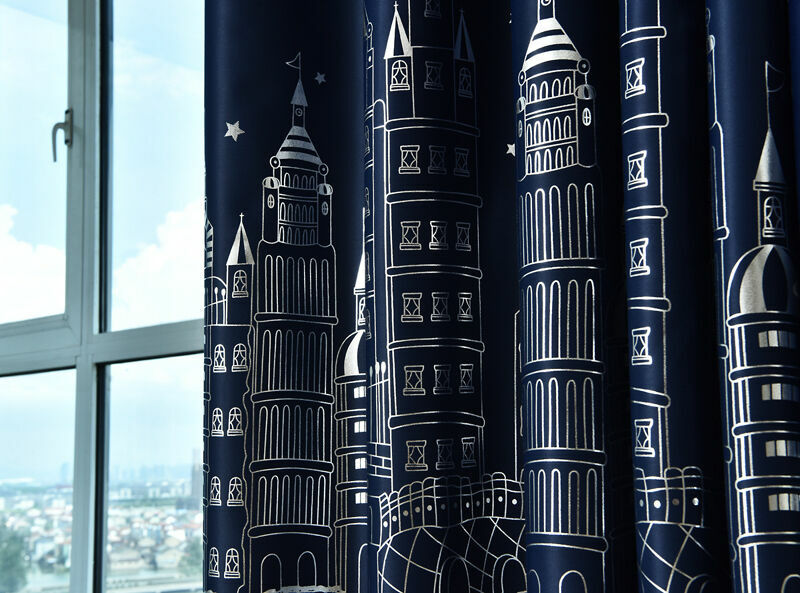 Water Castle Silver Plating Blockout Dark Blue Cloth Curtains Sheer 1 Panel 96″