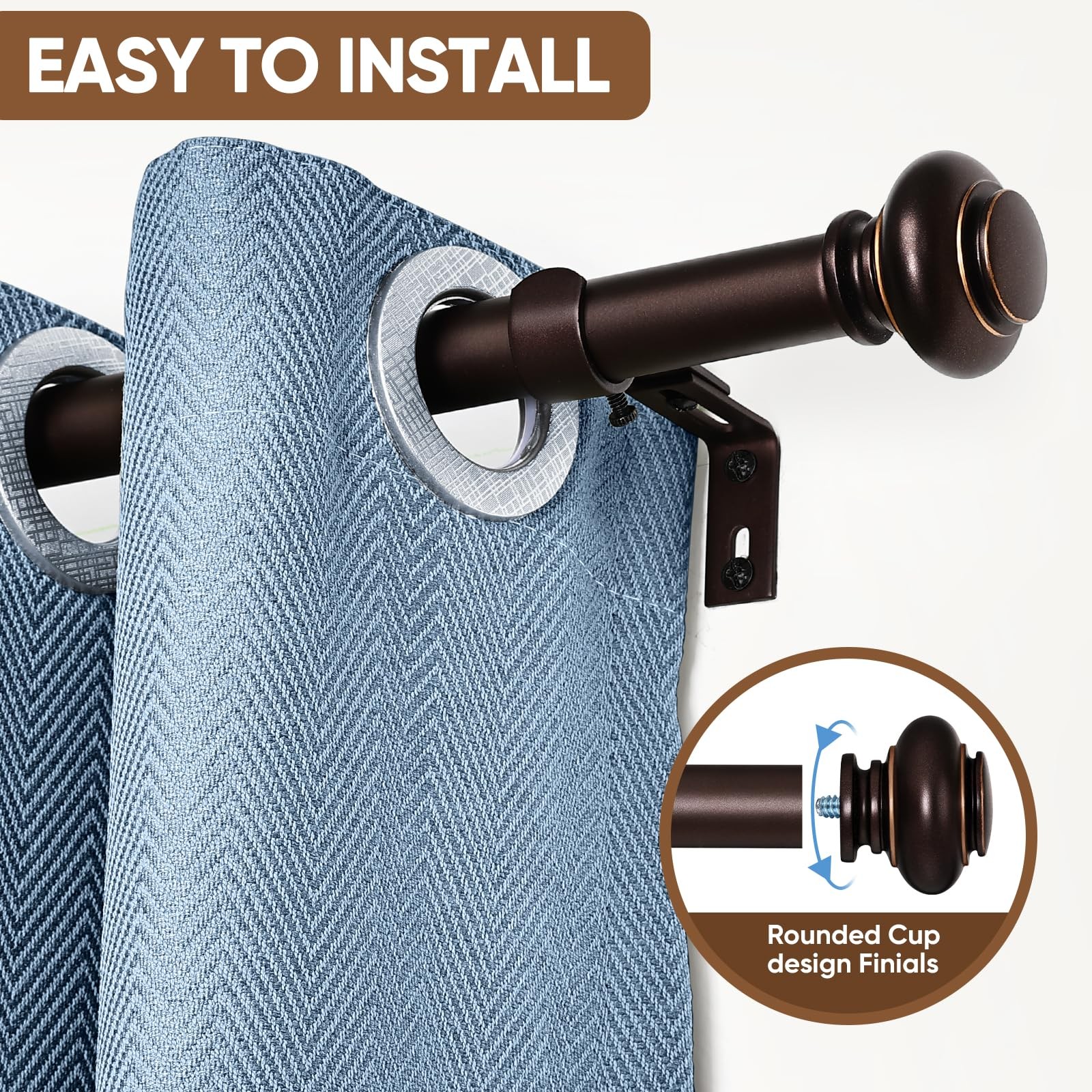 SIMEWIN Bronze Curtain Rods for Windows 66 to 120 Inches 28″-120″,