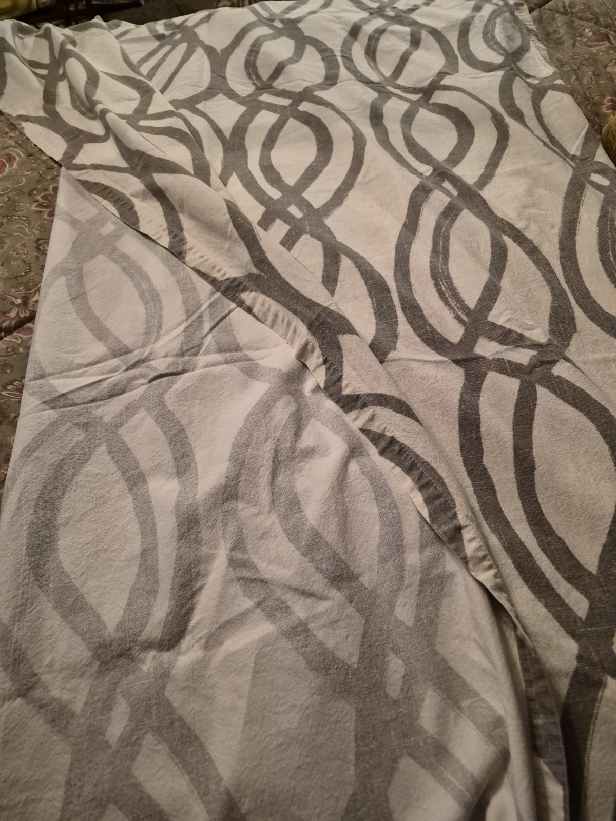 Set of 3 West Elm Panel Curtains Grey ‘Swirls’ on Cream 48×96 Cotton Pole