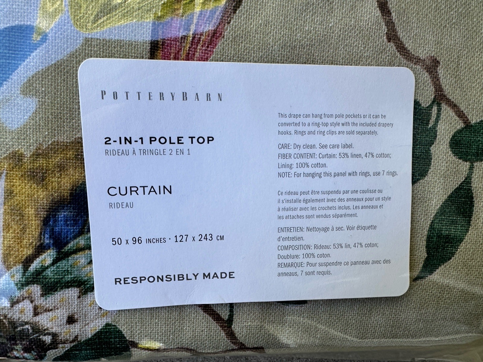 Pottery Barn Nola Set Of 2 Curtain Panels 50″ x 96″ GREEN Light Filtering NEW