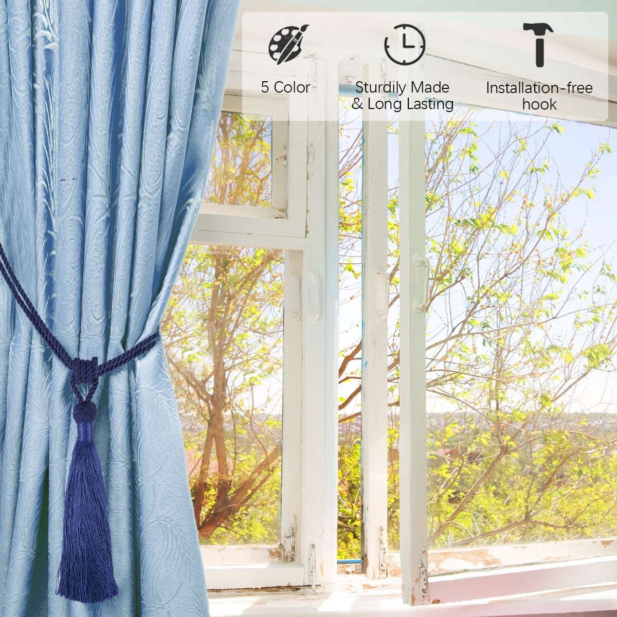 2/4Pcs Curtain Tiebacks Handmade Decorative Curtain Holdbacks Rope with Tassel