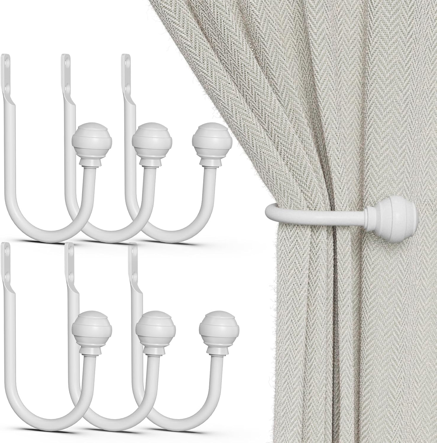 Curtain Holdbacks White 6Pcs, Curtain Tiebacks Wall Mounted Curtain Hooks