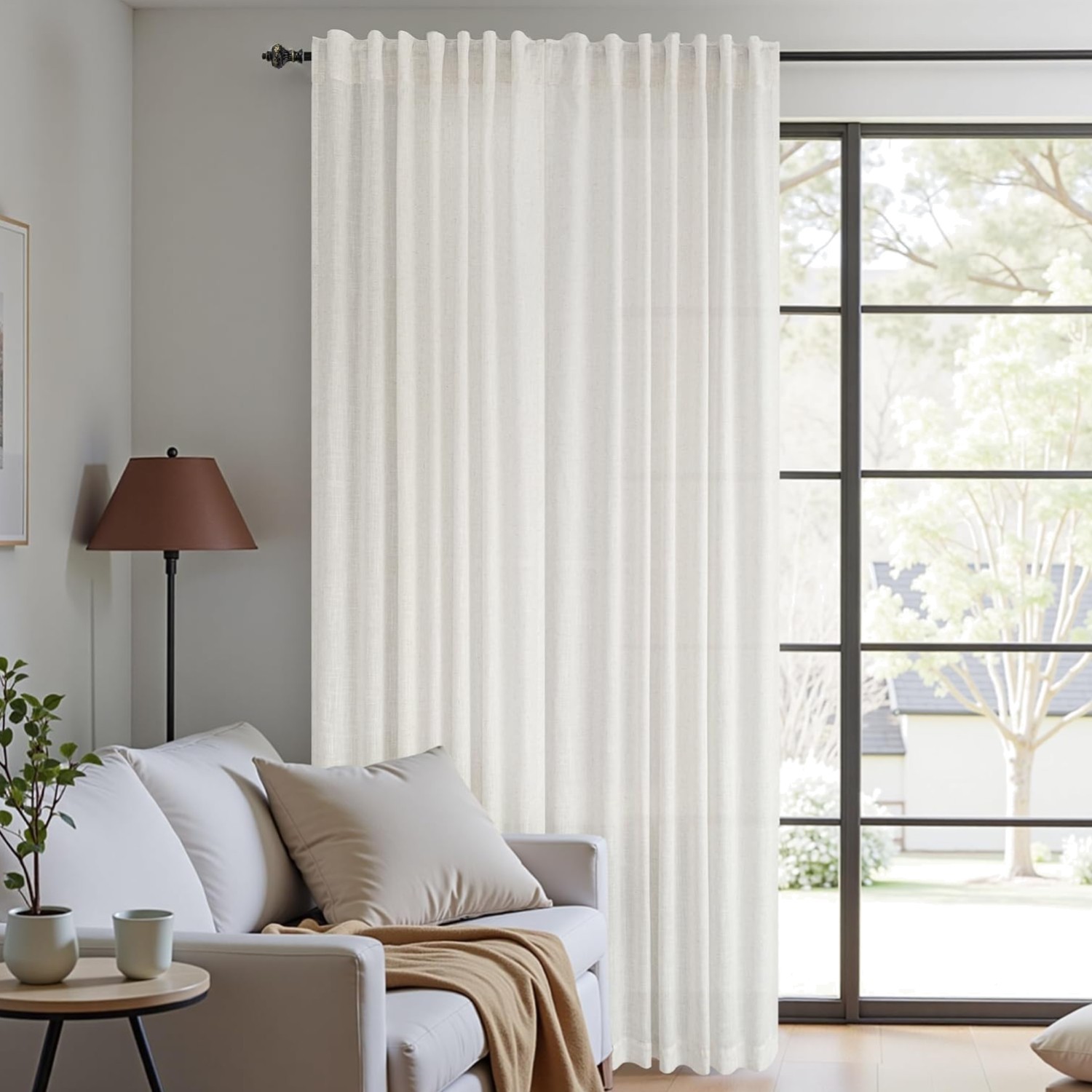 60 Inch Wide Linen Curtains, Privacy Sheer Light Filtering Boho Back Tab Plea…