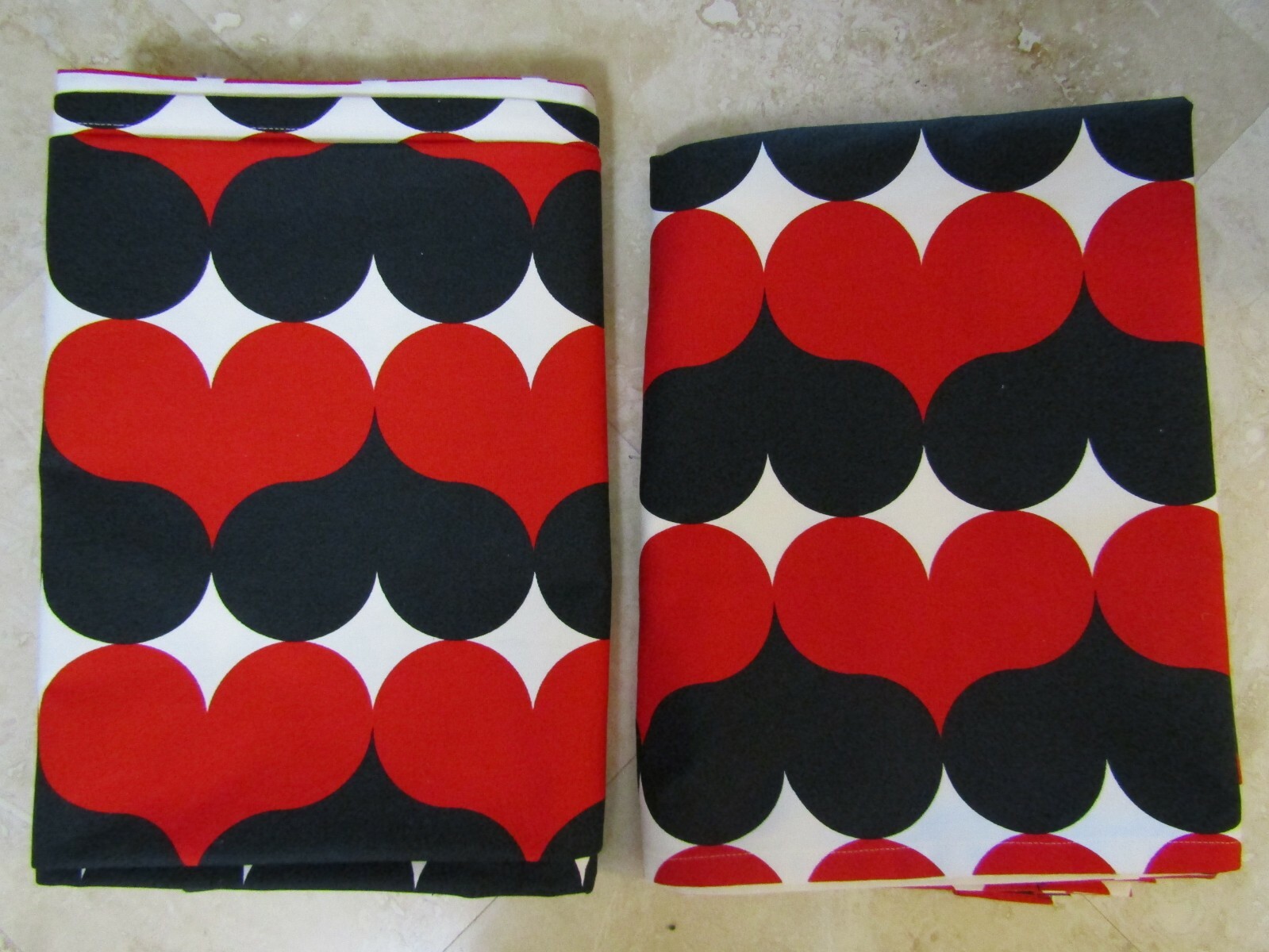 IKEA by Anna Svanfeldt Red & Black Hearts Curtain Panels- set of two 57″ x 84″