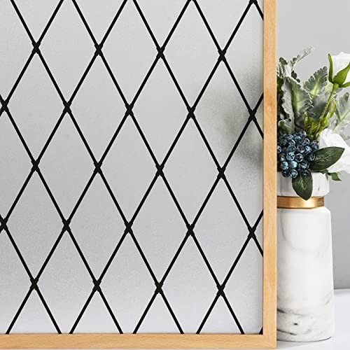 Frosted Black Lattice Window Film Static Cling Window 23.6″x78.7″ (60x200cm)