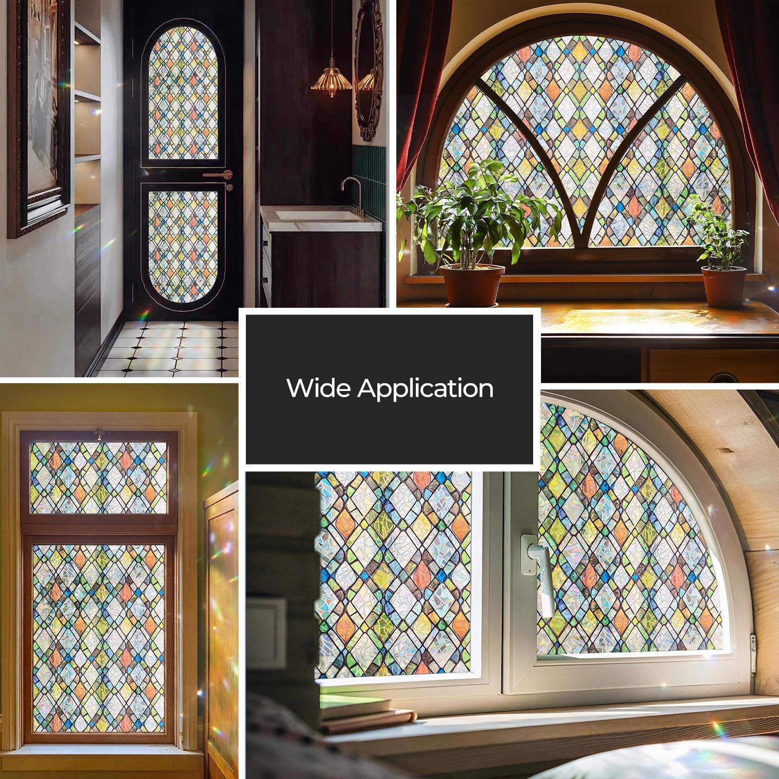 ADD.HERES Window Privacy Film, Stained 17.3″ x 78.7″, Rainbow Crystal Shards