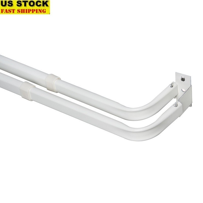 Adjustable Double Curtain Rod Set Wraparound Metal Rods W/ Mounting Hardware New