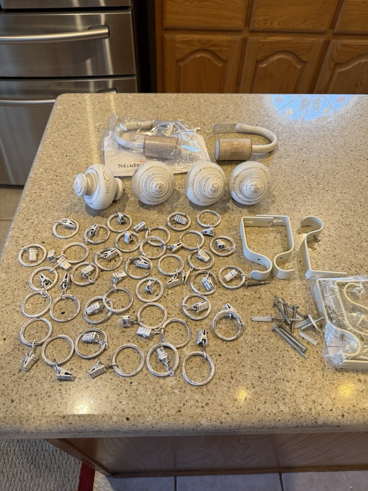 Unbranded Lot Of Finials, Curtain Clips , and Hardware All Antique White Finish
