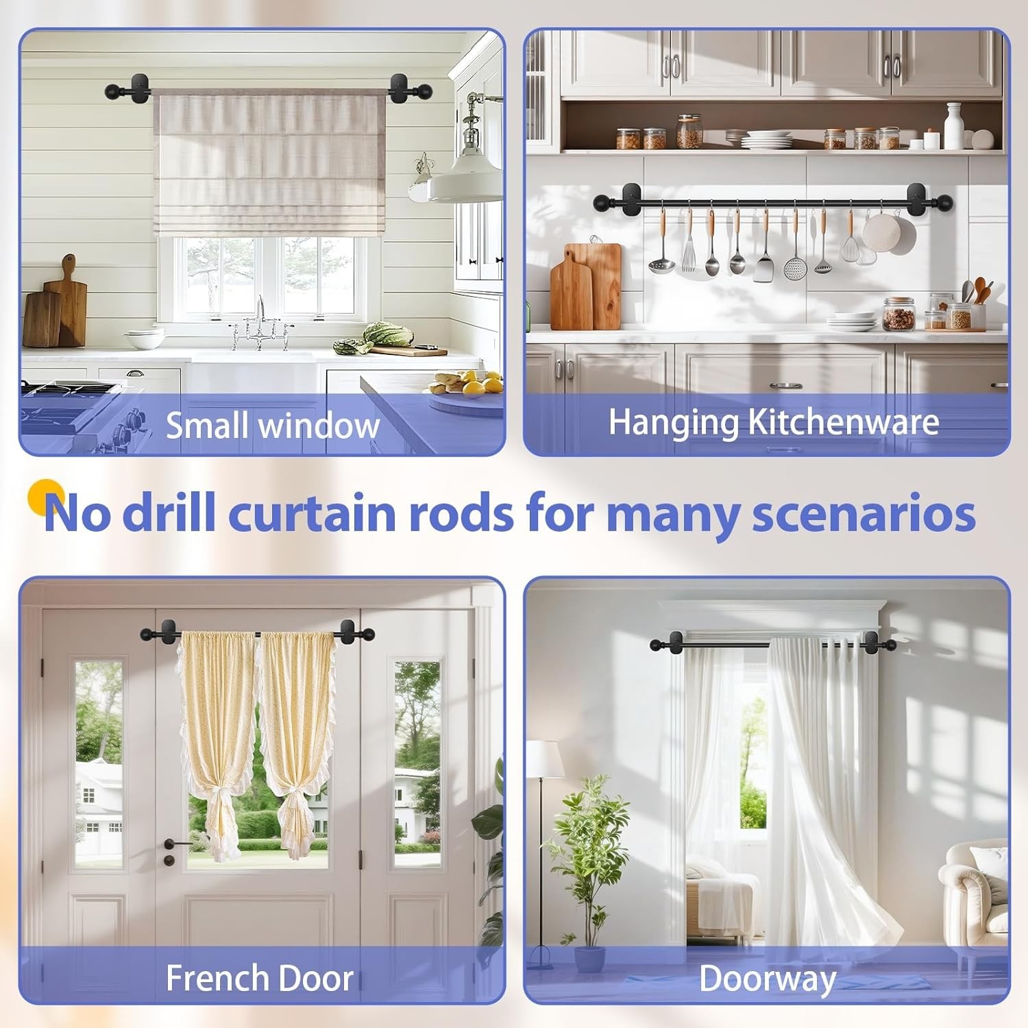 Curtain Rods No Drilling for Windows 18 to 45 Inch:No Drill Small Black Curta…