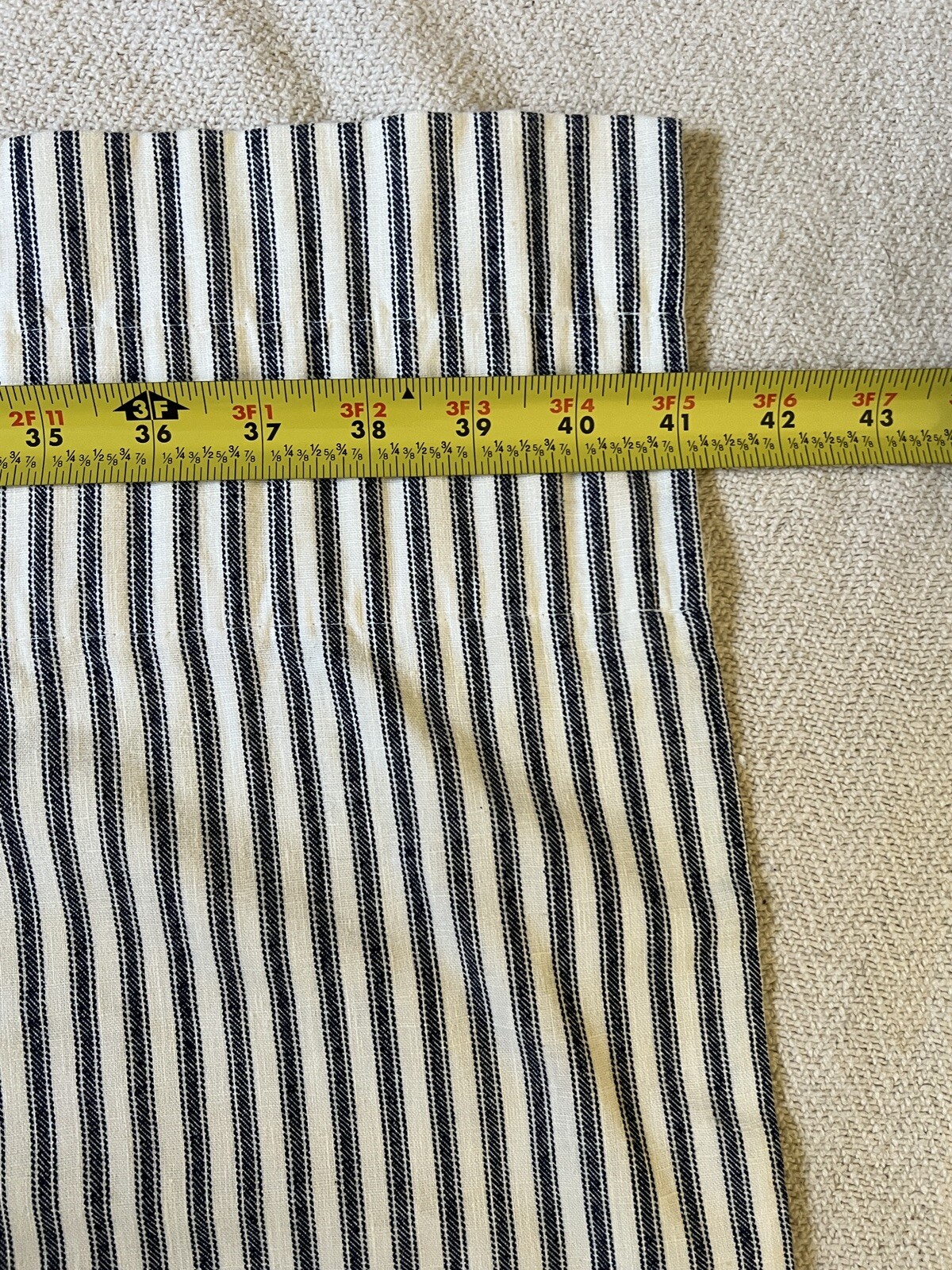 Three Piece Swag Valance Set, White Navy Ticking Stripe, 63″, Rod Pocket, Lined